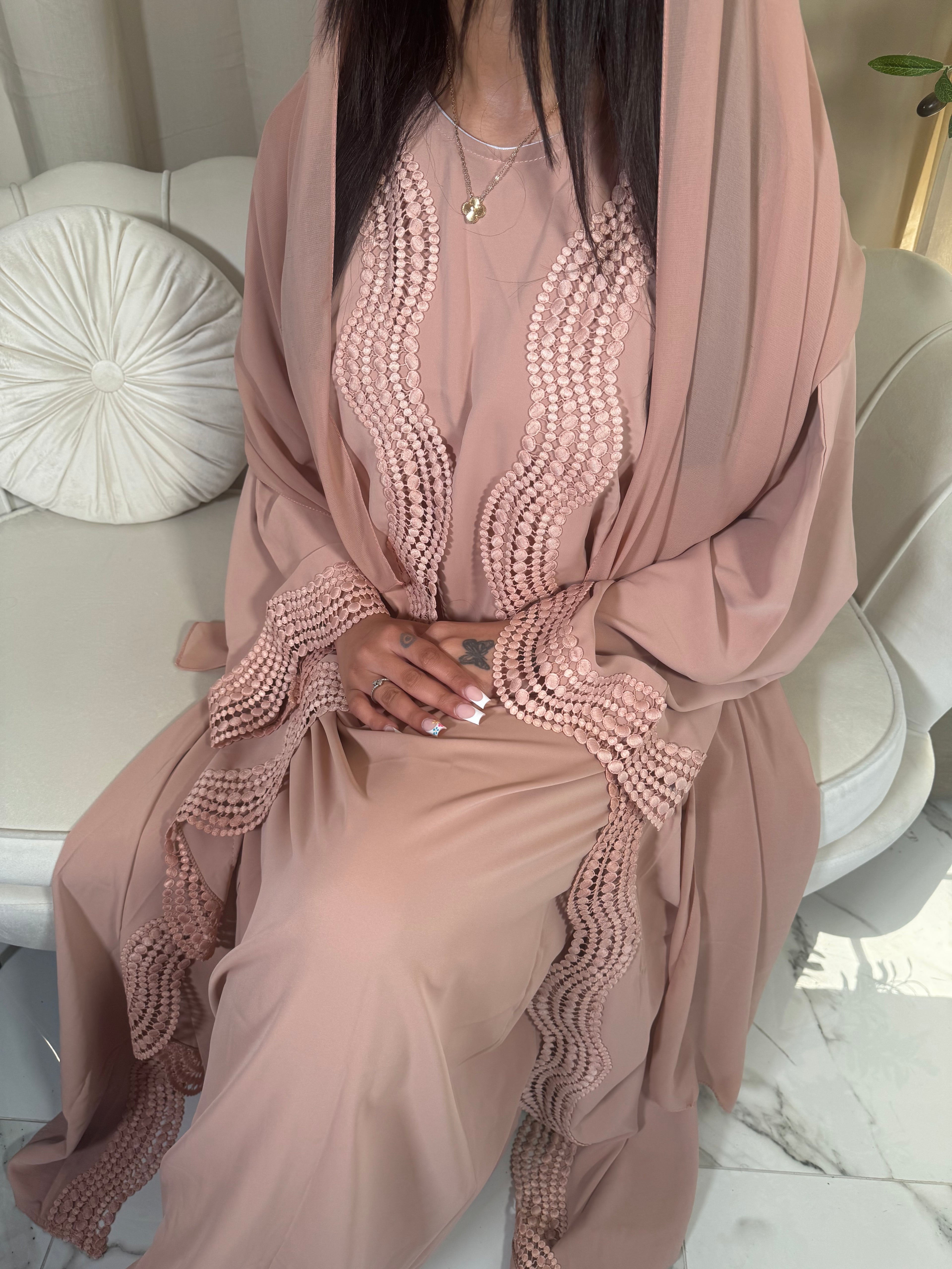 Dusty Pink 3 Piece Abaya