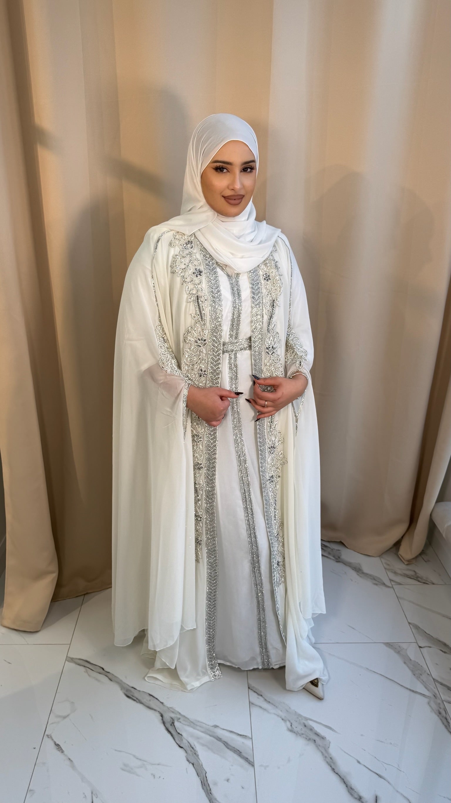 White Chiffon Emirati Kaftan