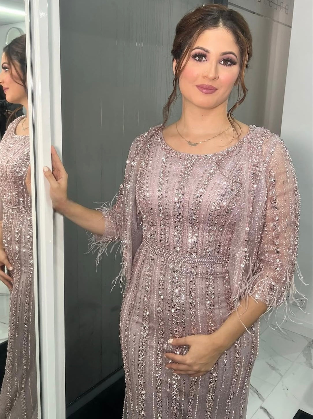 Pink jacket embellished dress