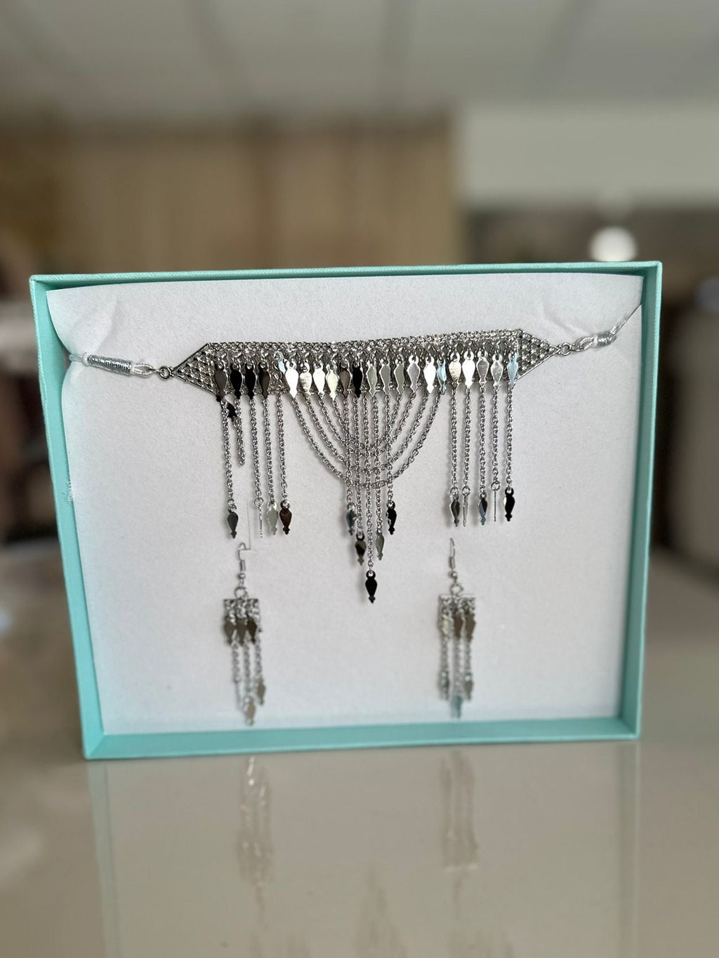 Silver choker Necklace set