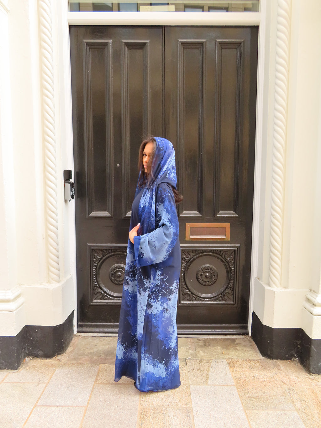 Navy Tide Double Chiffon Abaya & Hijab