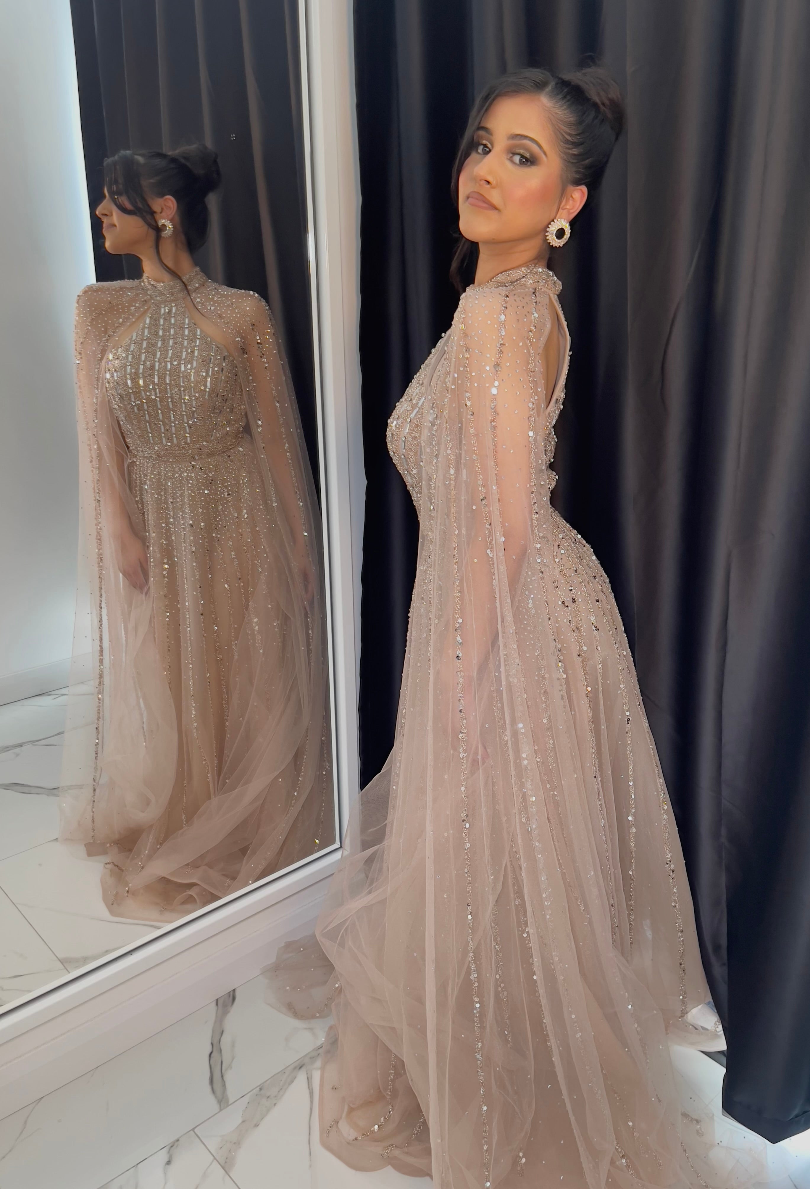 Cape sleeve embellished dress