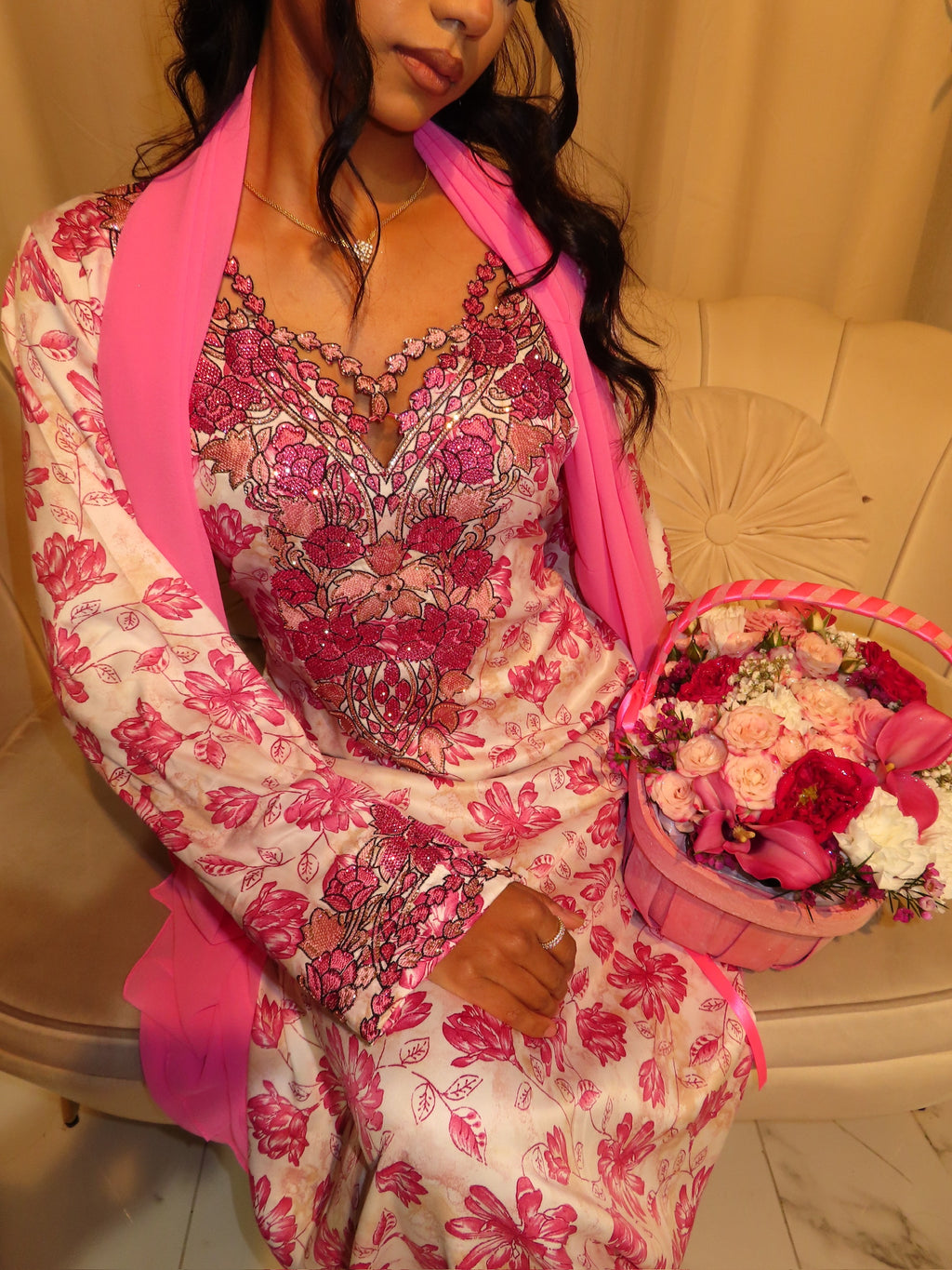 Pink Flower Cut Out Makhawer & Sheila