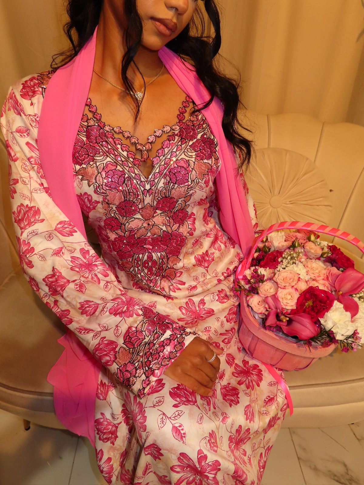 Pink Flower Cut Out Makhawer & Sheila