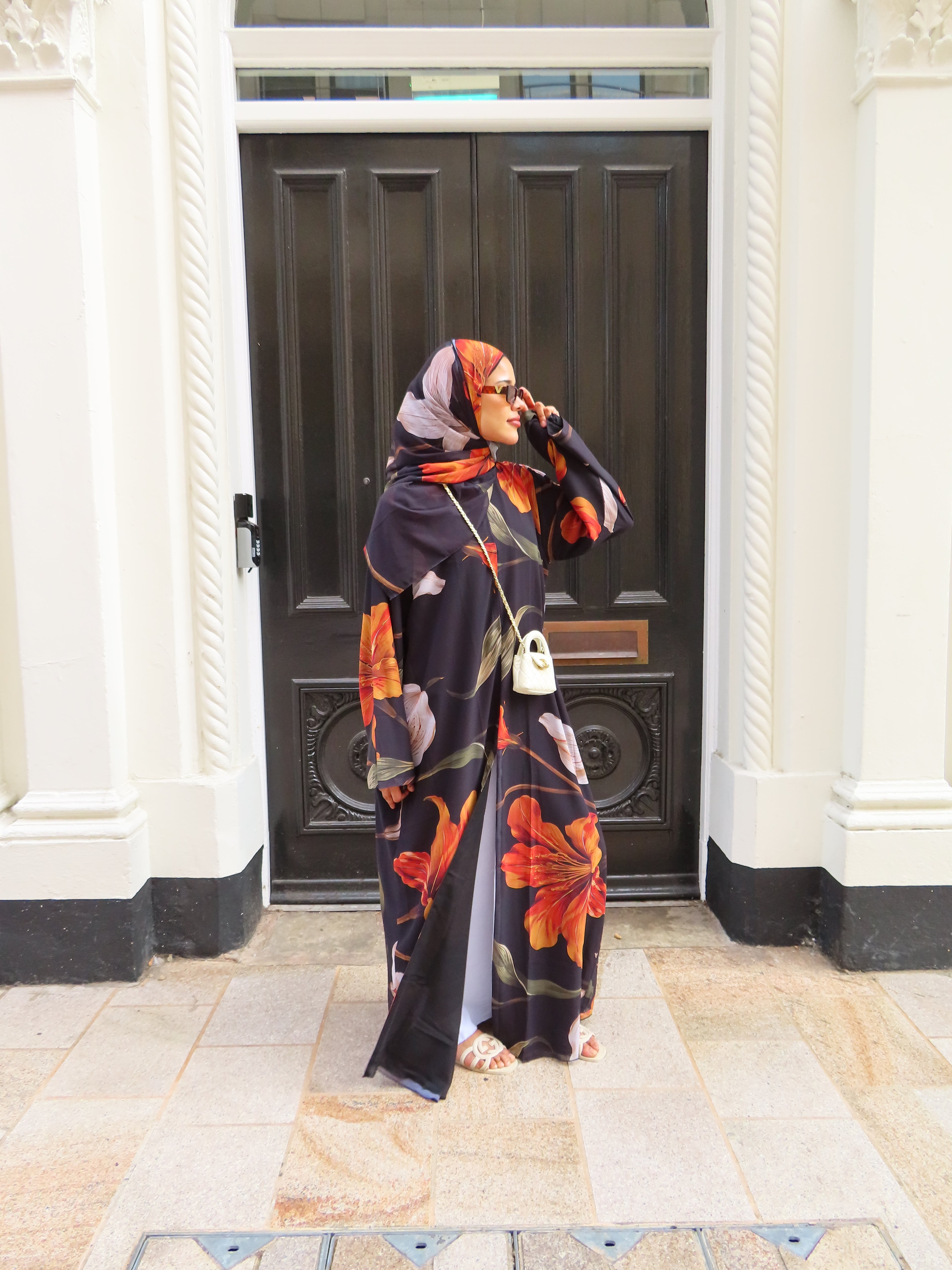 Orange Flower Double Chiffon Abaya