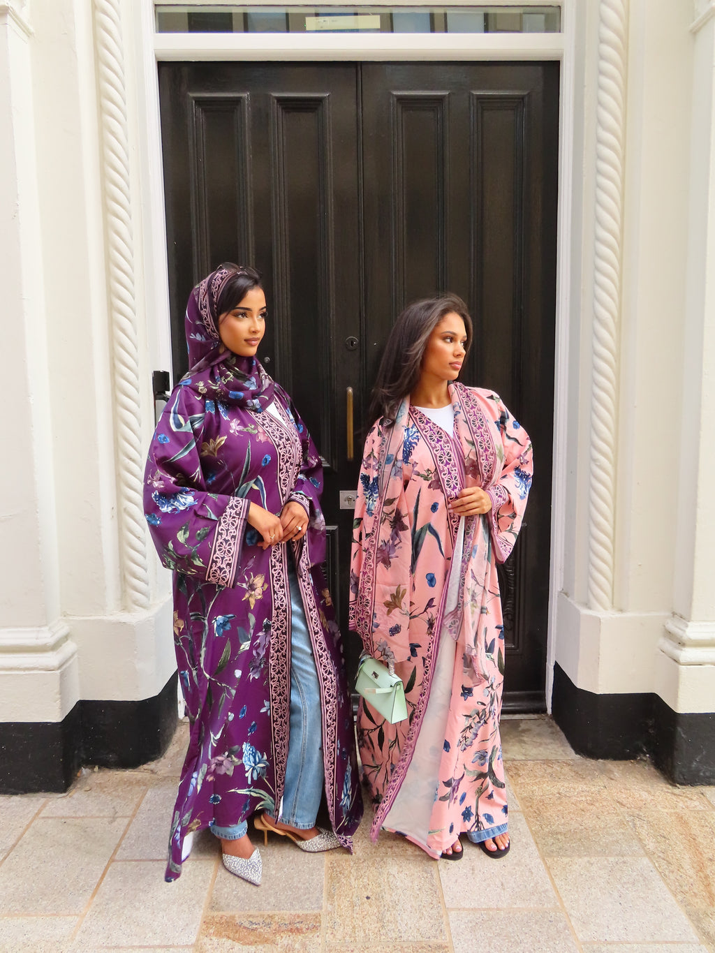 Pink Floral Silk Abaya