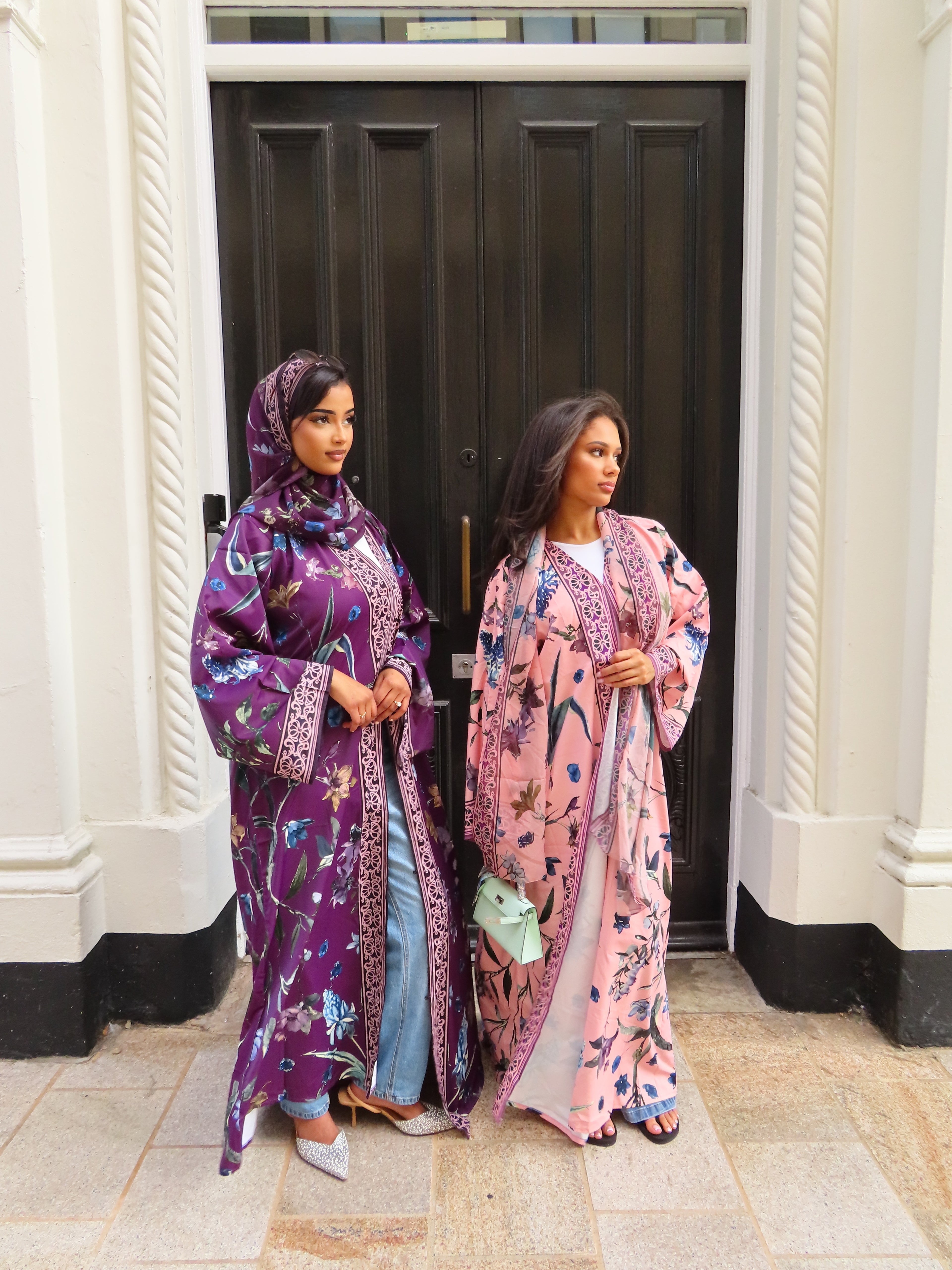 Pink Floral Silk Abaya