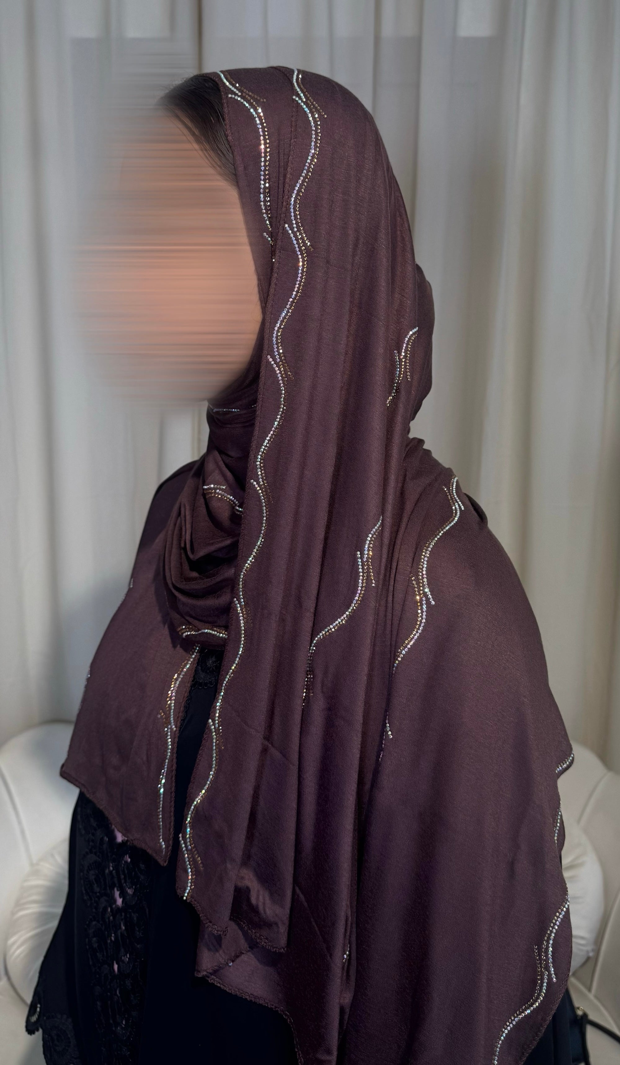 Premium Dark Brown Jersey Embellished Hijab