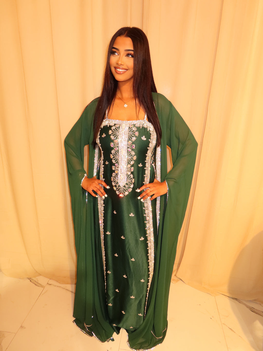 VIP Dark Green Corset Emirati Dress