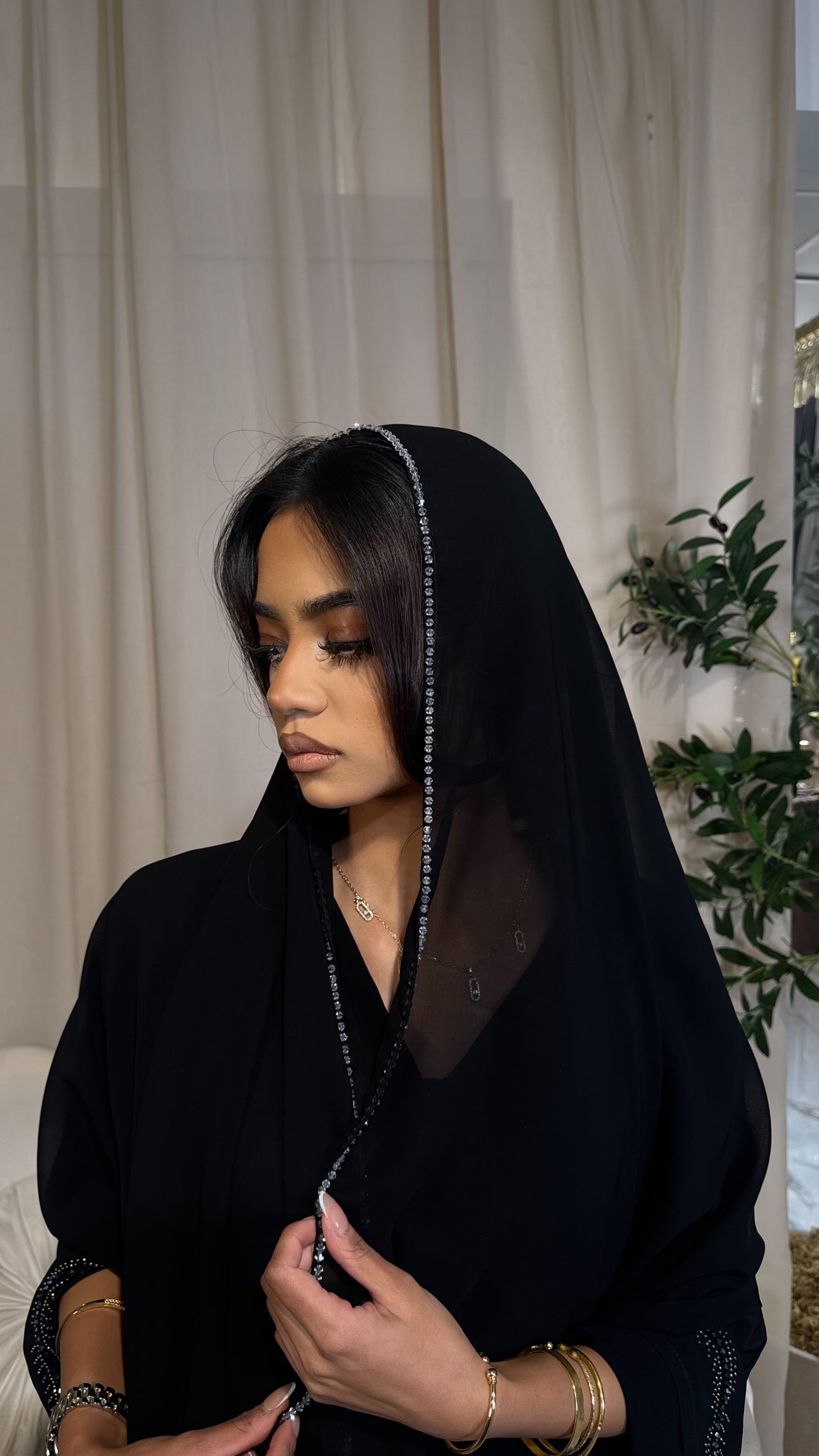 Silver Crystal Chiffon Hijab