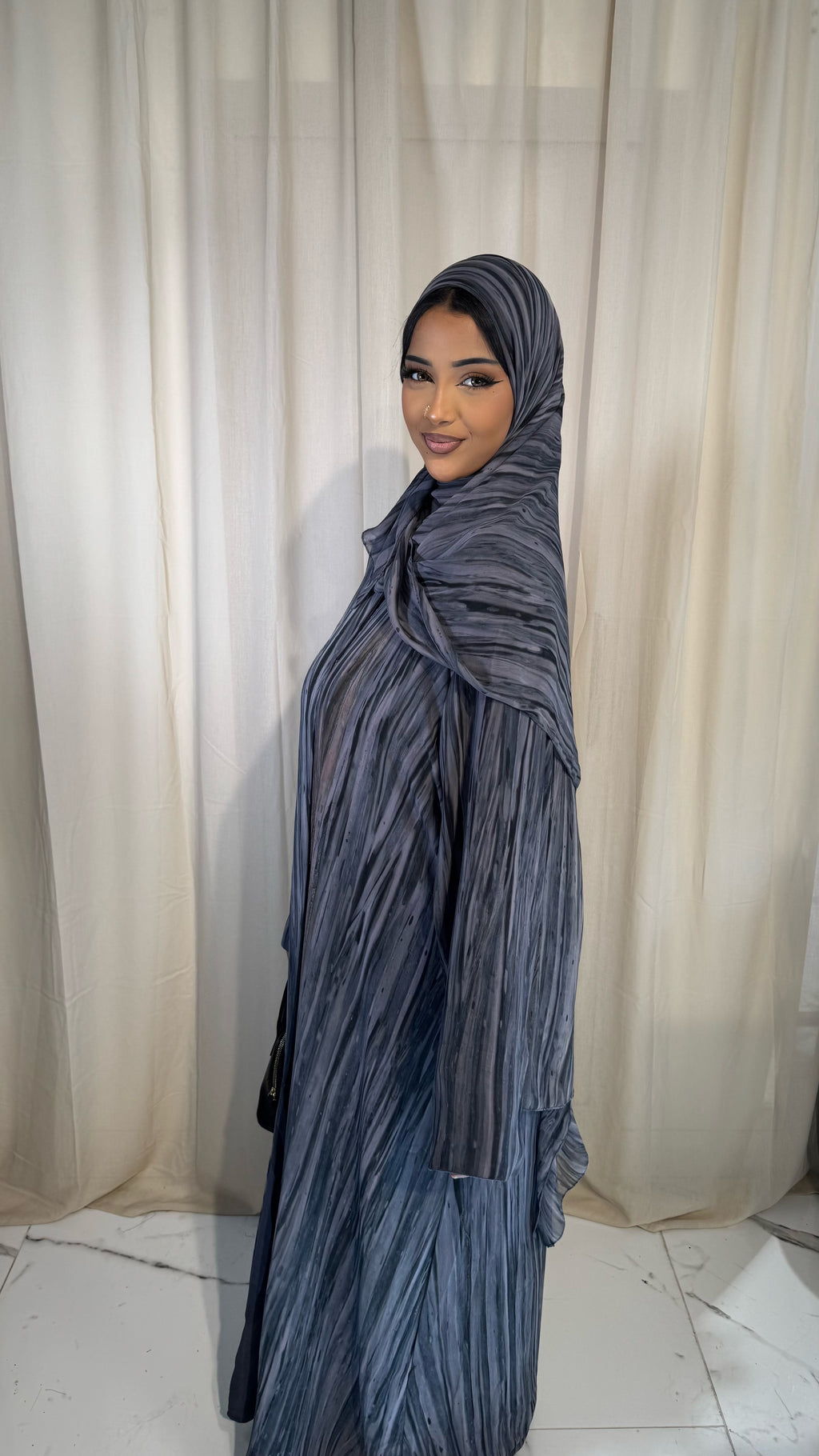Slate Blue Chiffon Abaya & Hijab