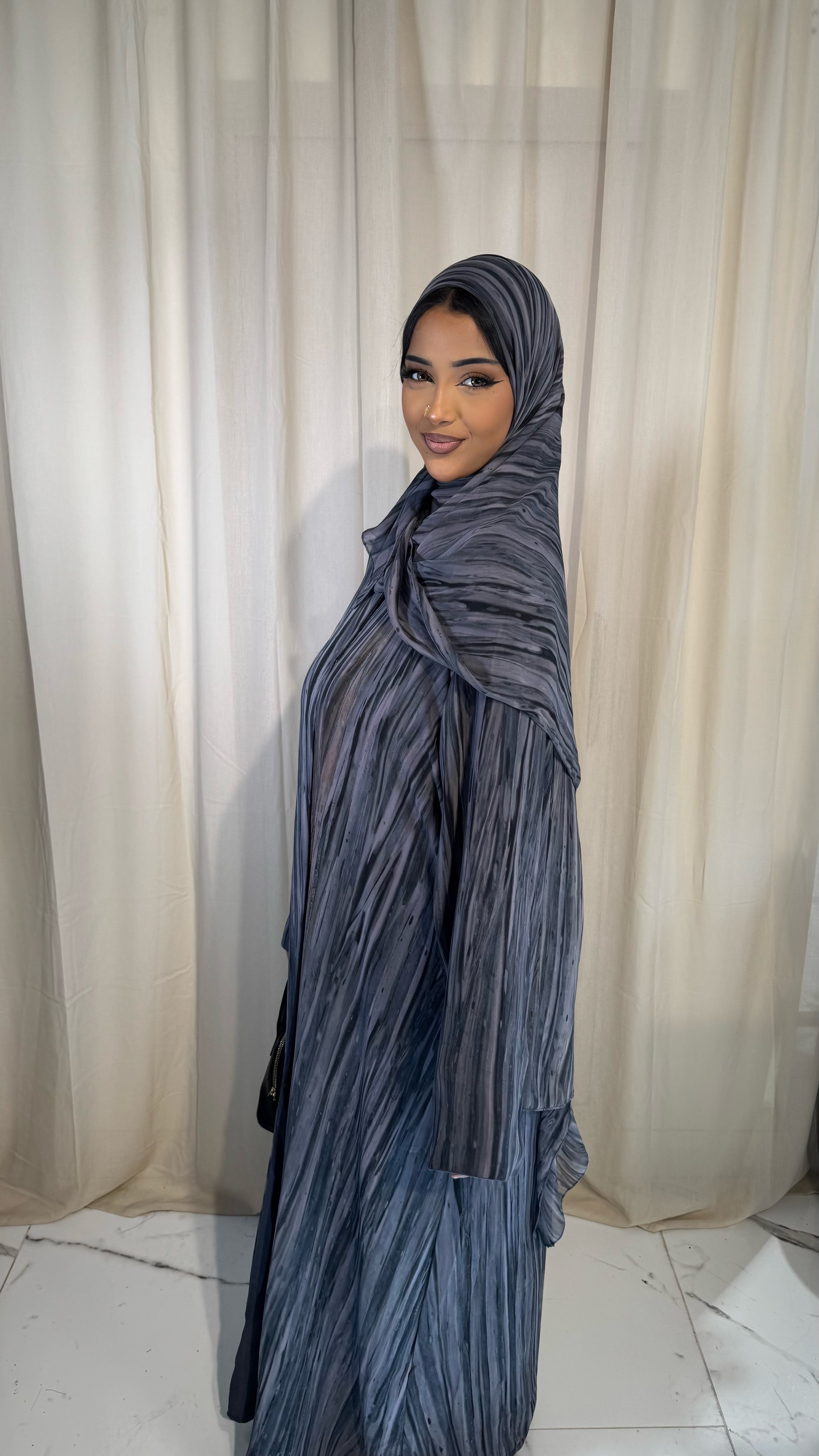 Slate Blue Chiffon Abaya & Hijab