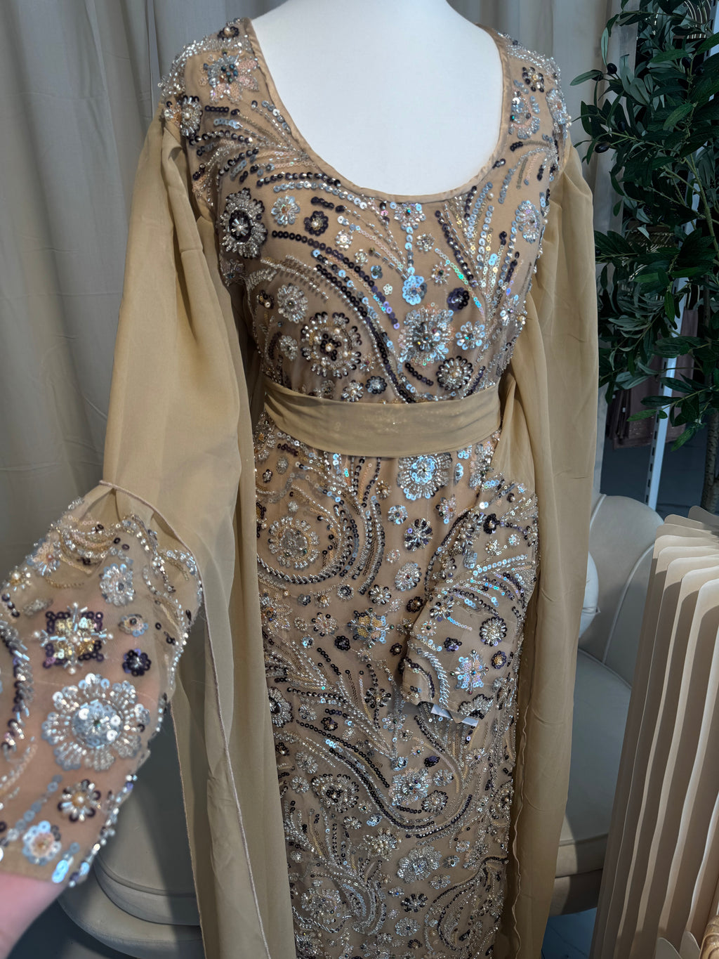 Embellished Golden Beige Emirati Dress