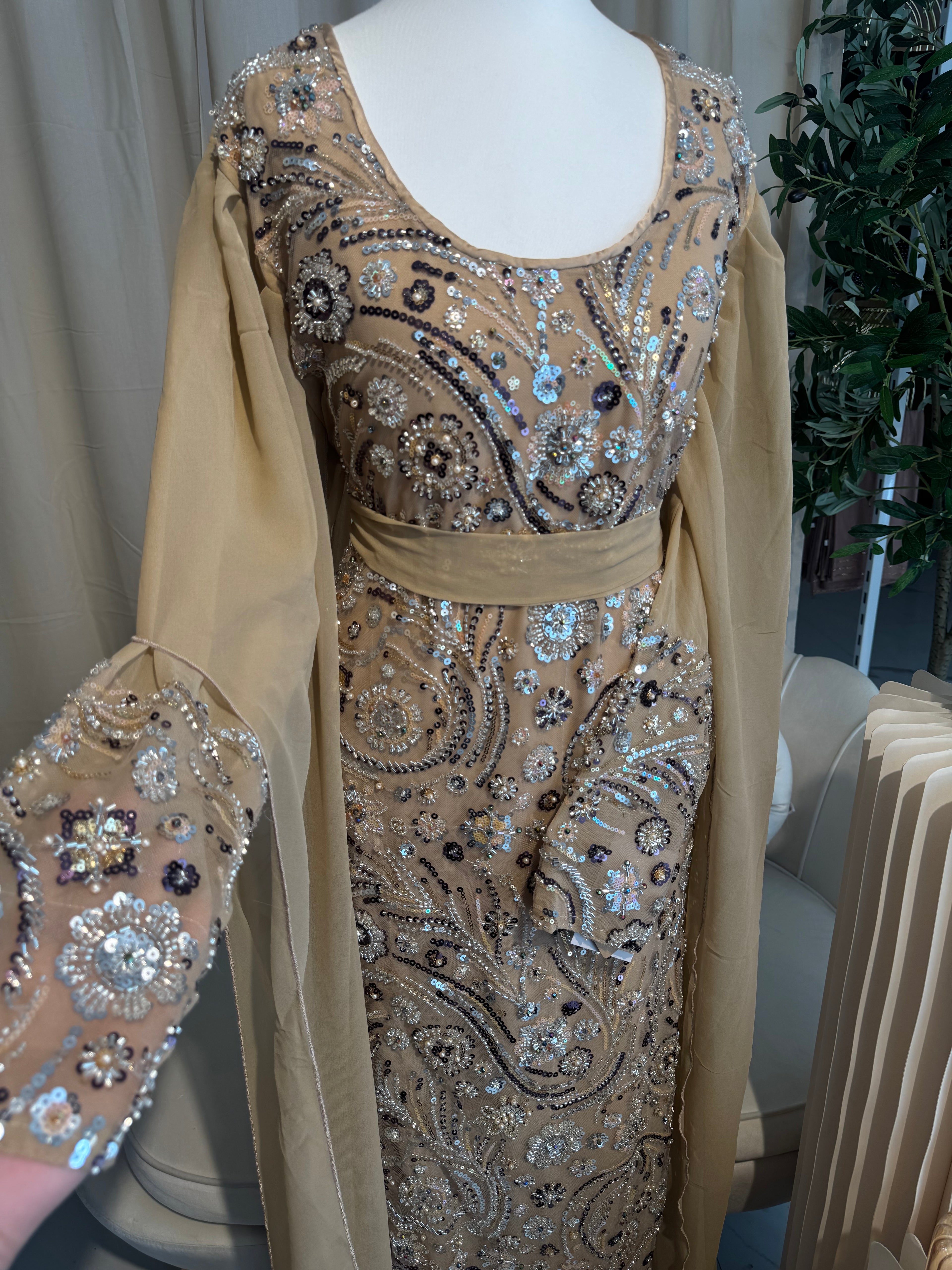 Embellished Golden Beige Emirati Dress