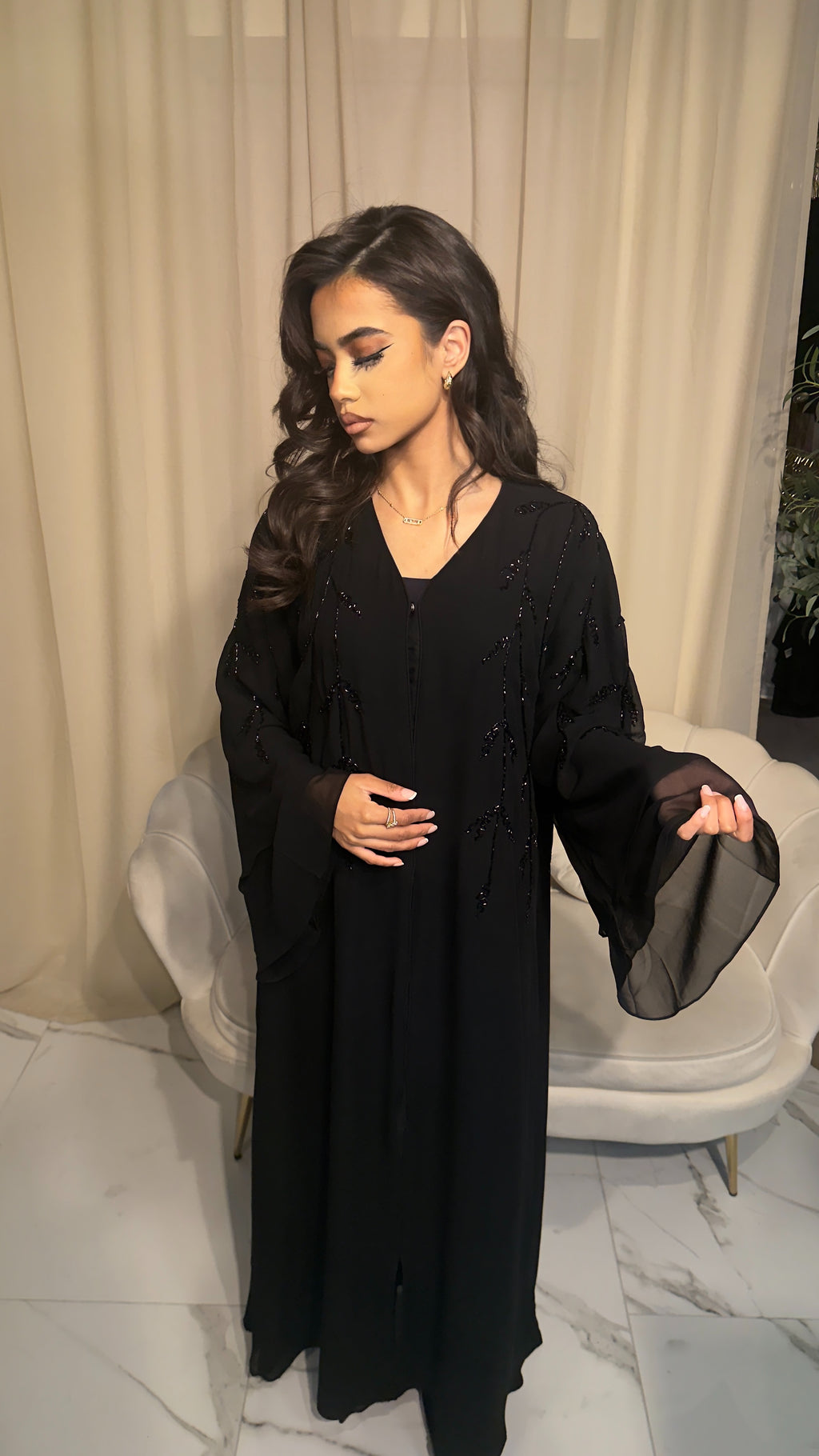 Black on Black Double Chiffon Abaya & Hijab
