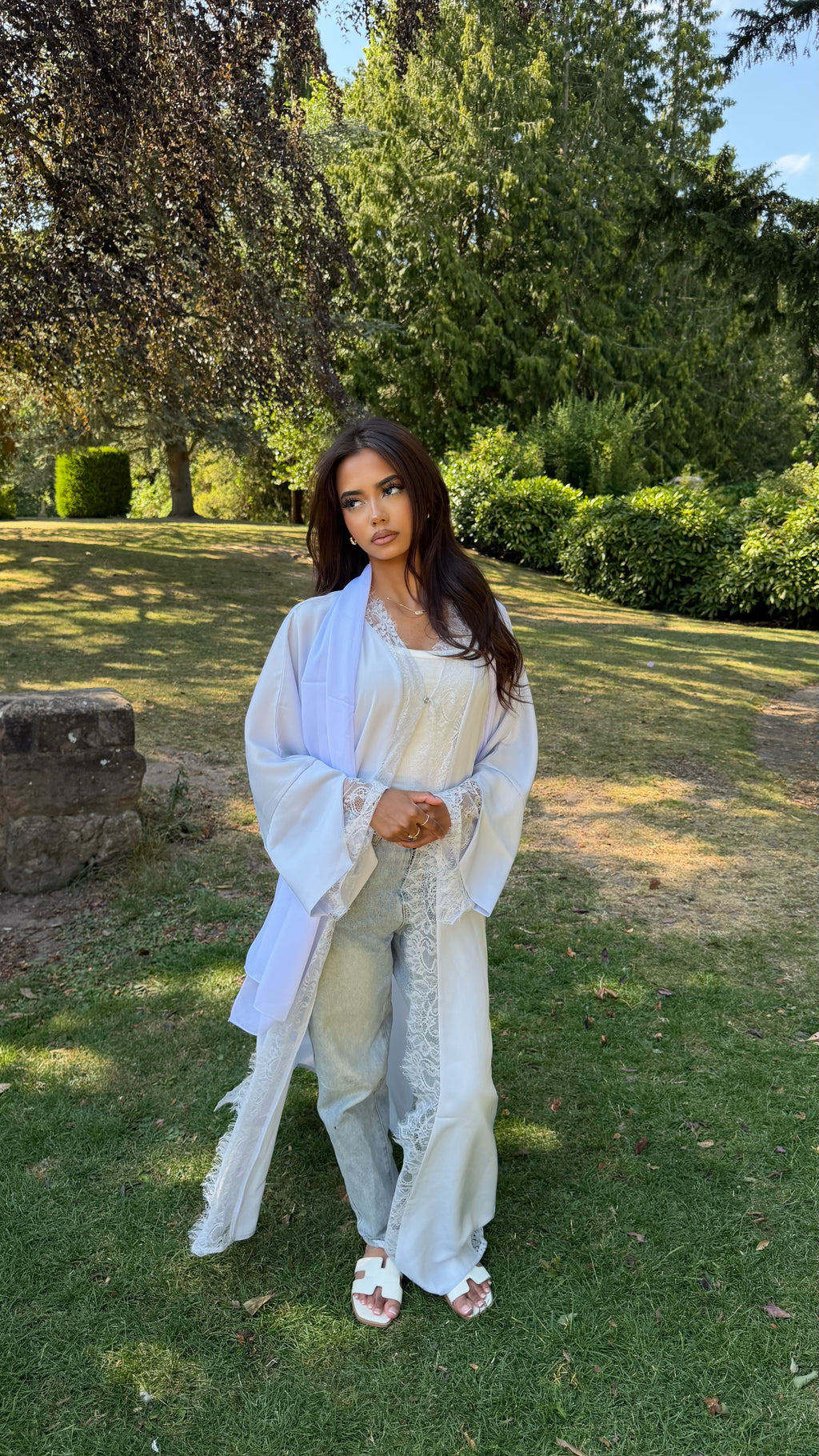 White lilac Lace abaya