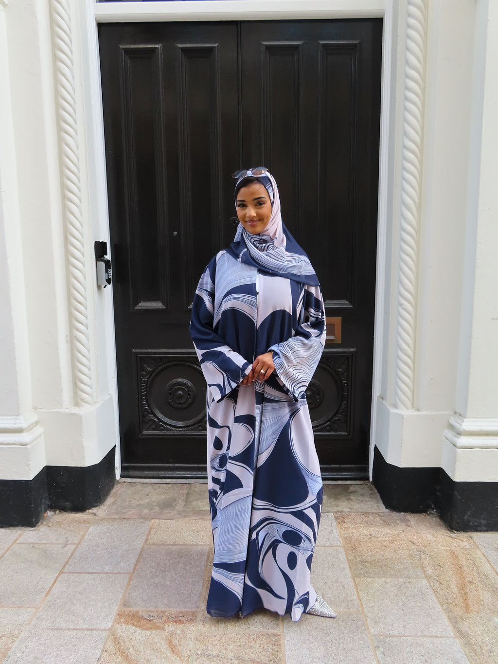 Navy Swirl Double Chiffon Abaya