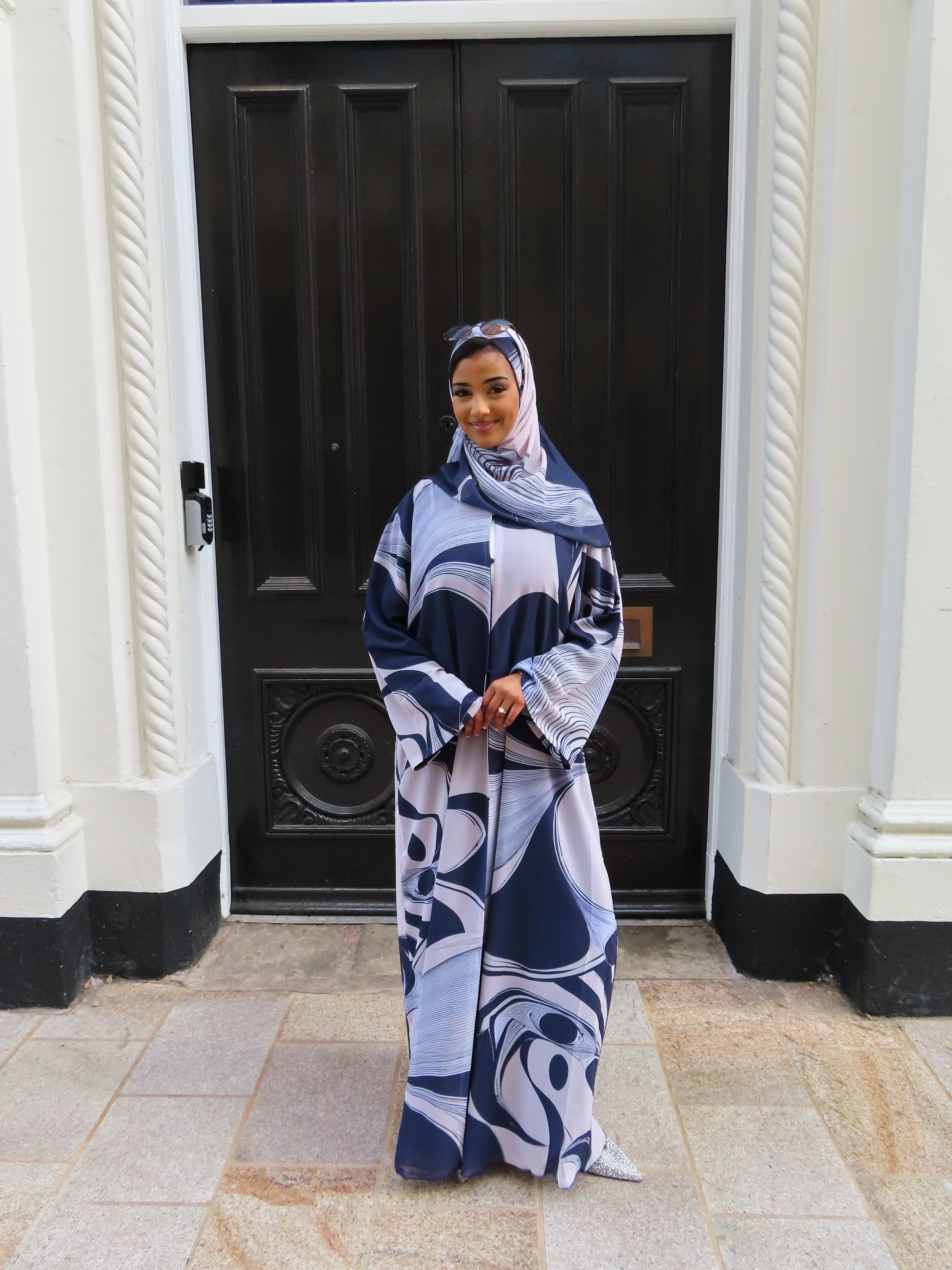 Navy Swirl Double Chiffon Abaya