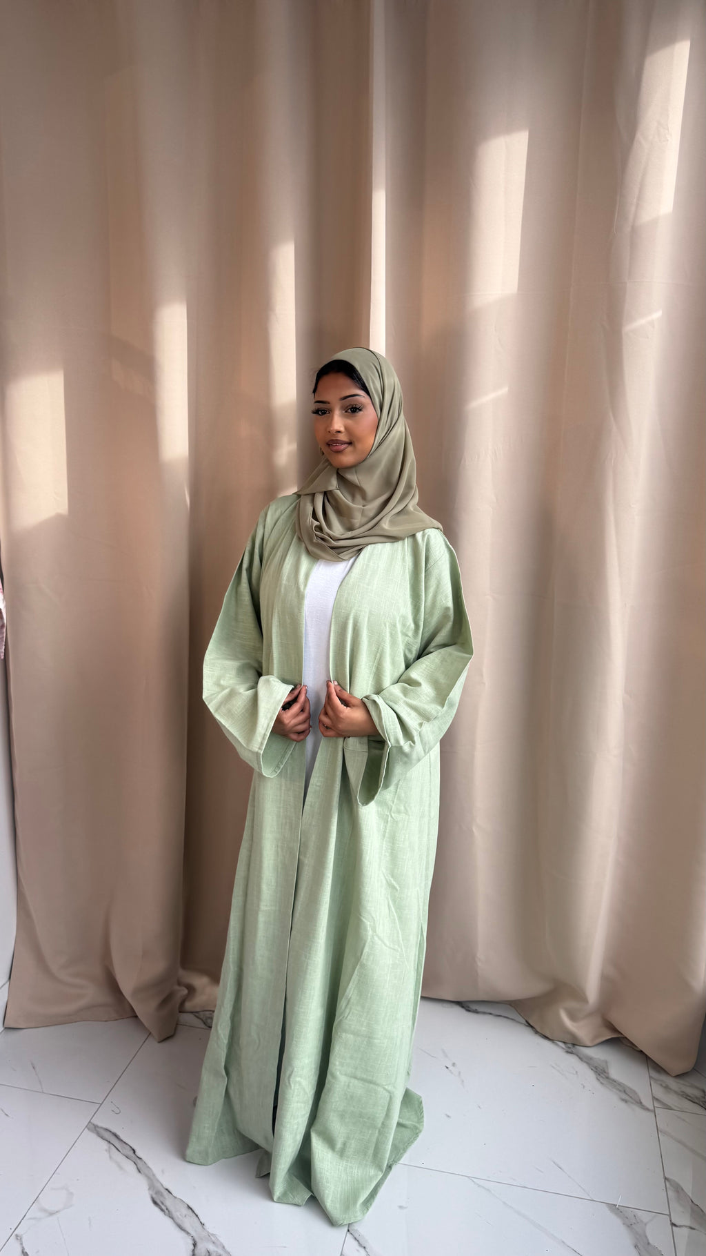 Pure linen Sage Green Abaya Set