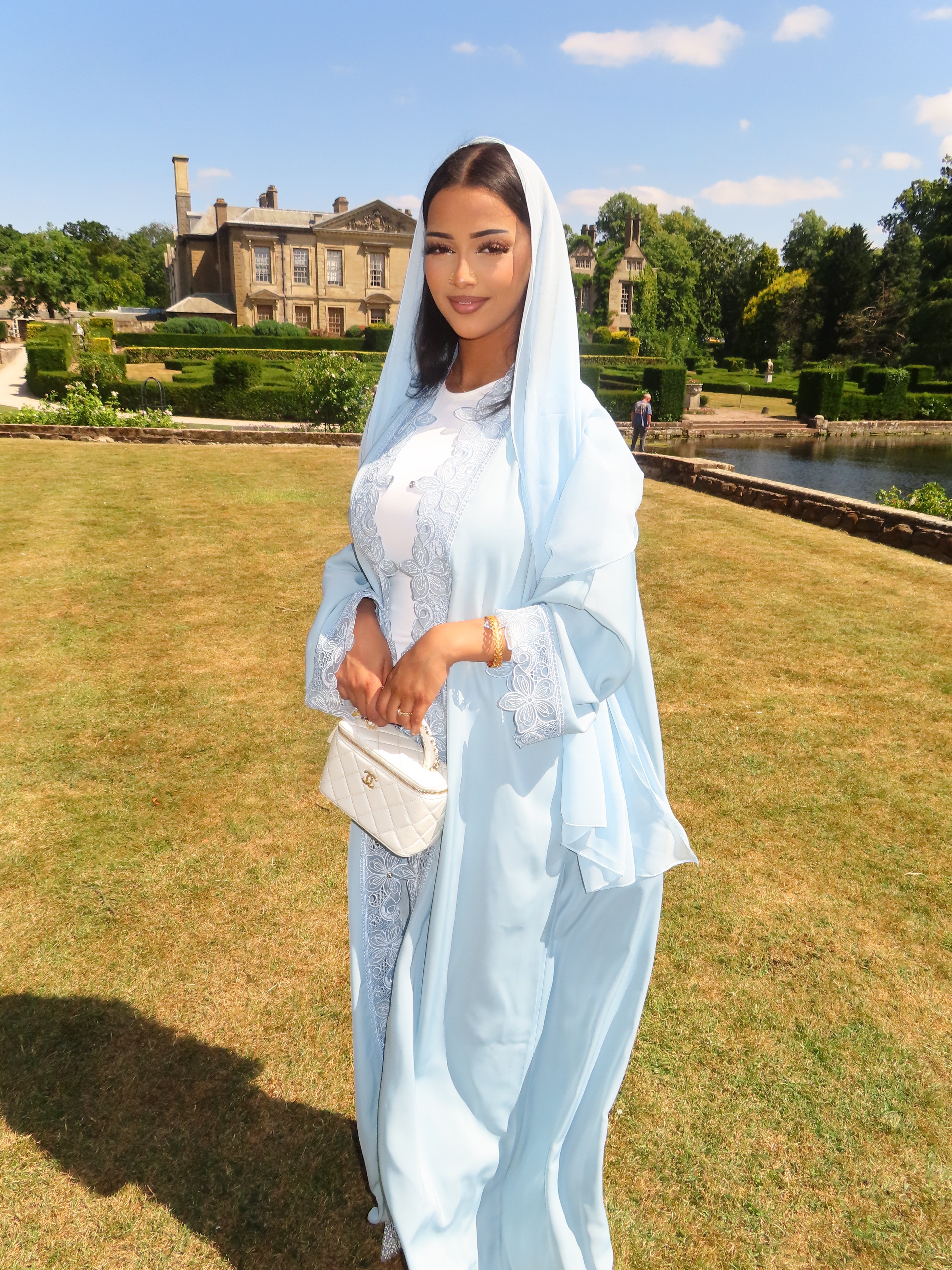 Baby Blue Flower Lace Abaya