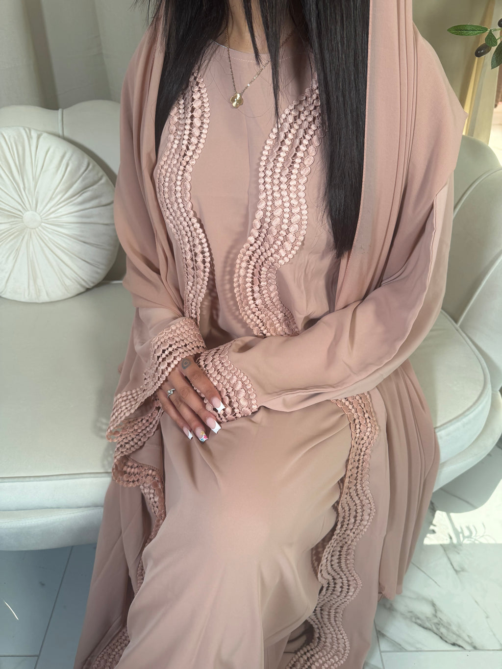 Dusty Pink 3 Piece Abaya