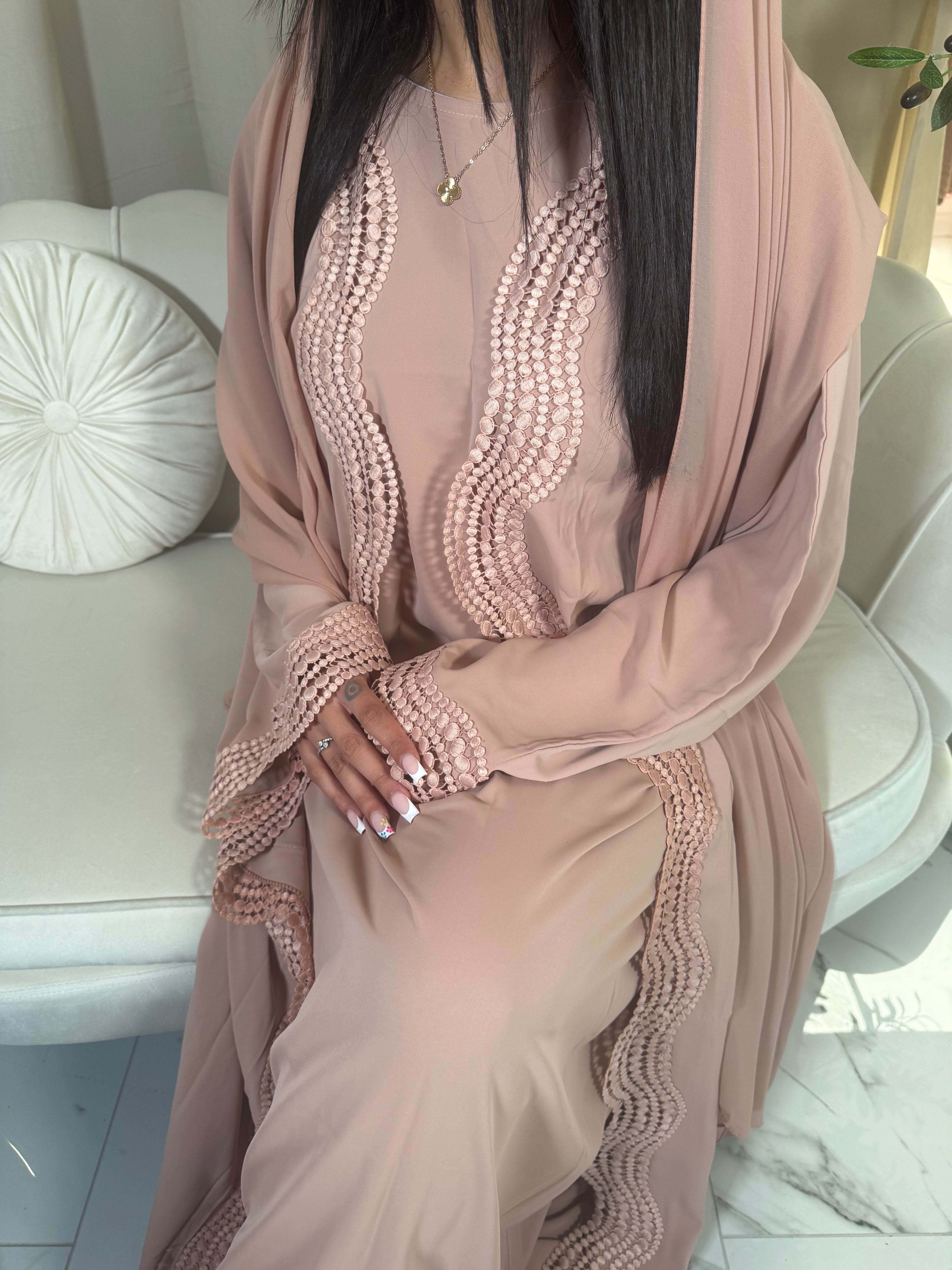 Dusty Pink 3 Piece Abaya