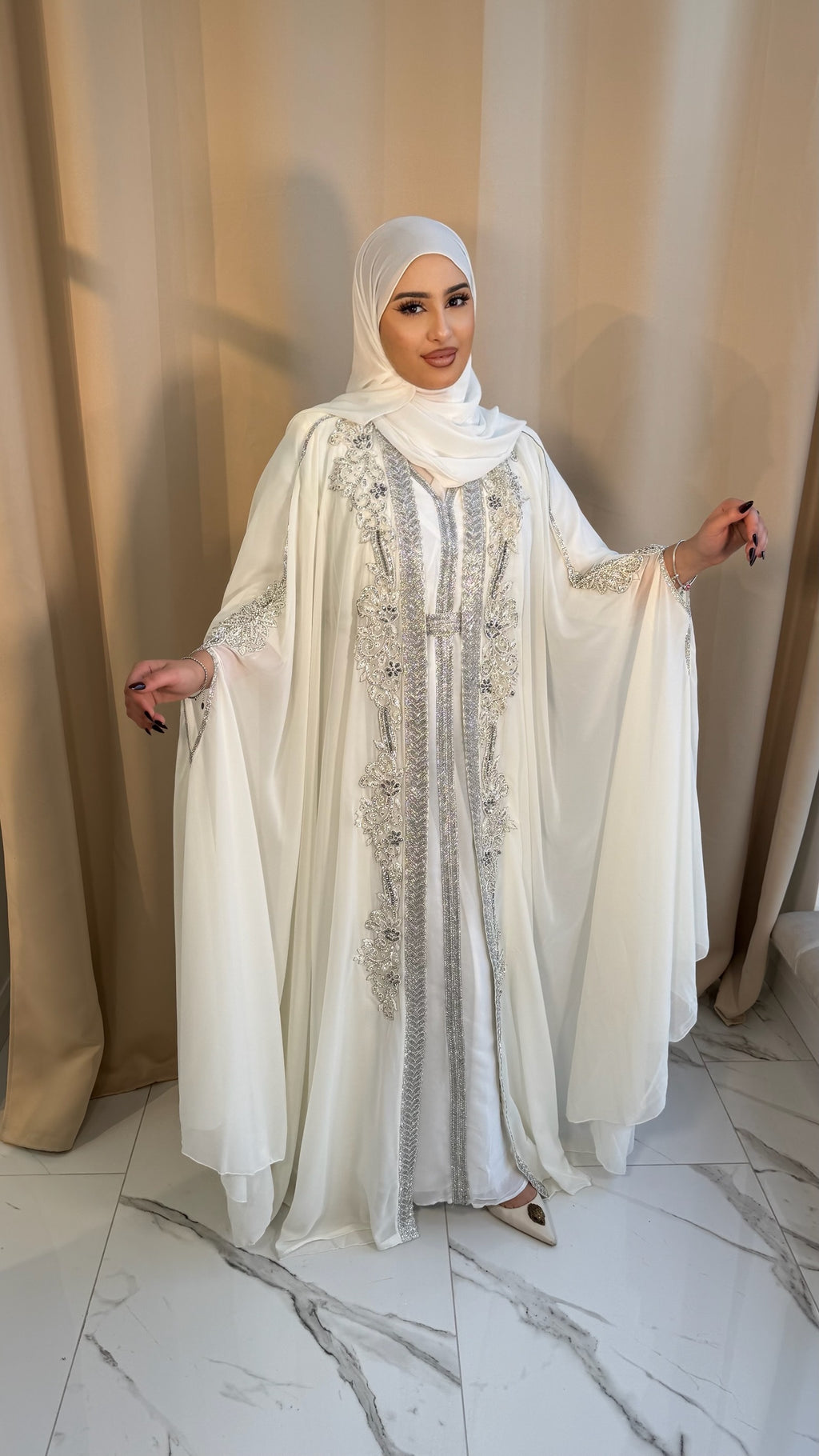 White Chiffon Emirati Kaftan