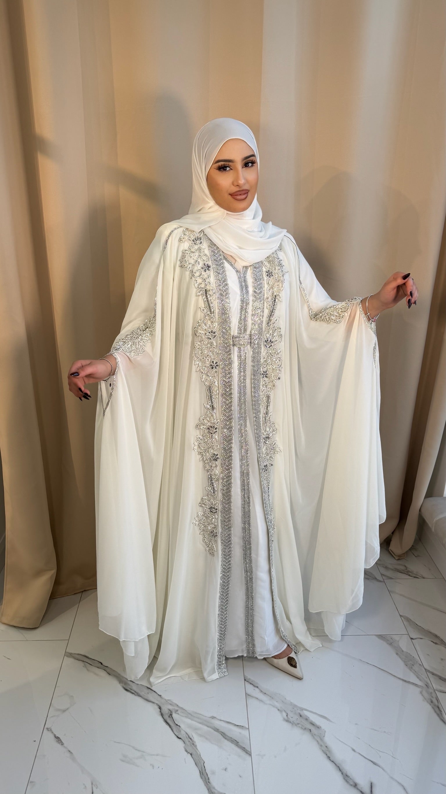 White Chiffon Emirati Kaftan