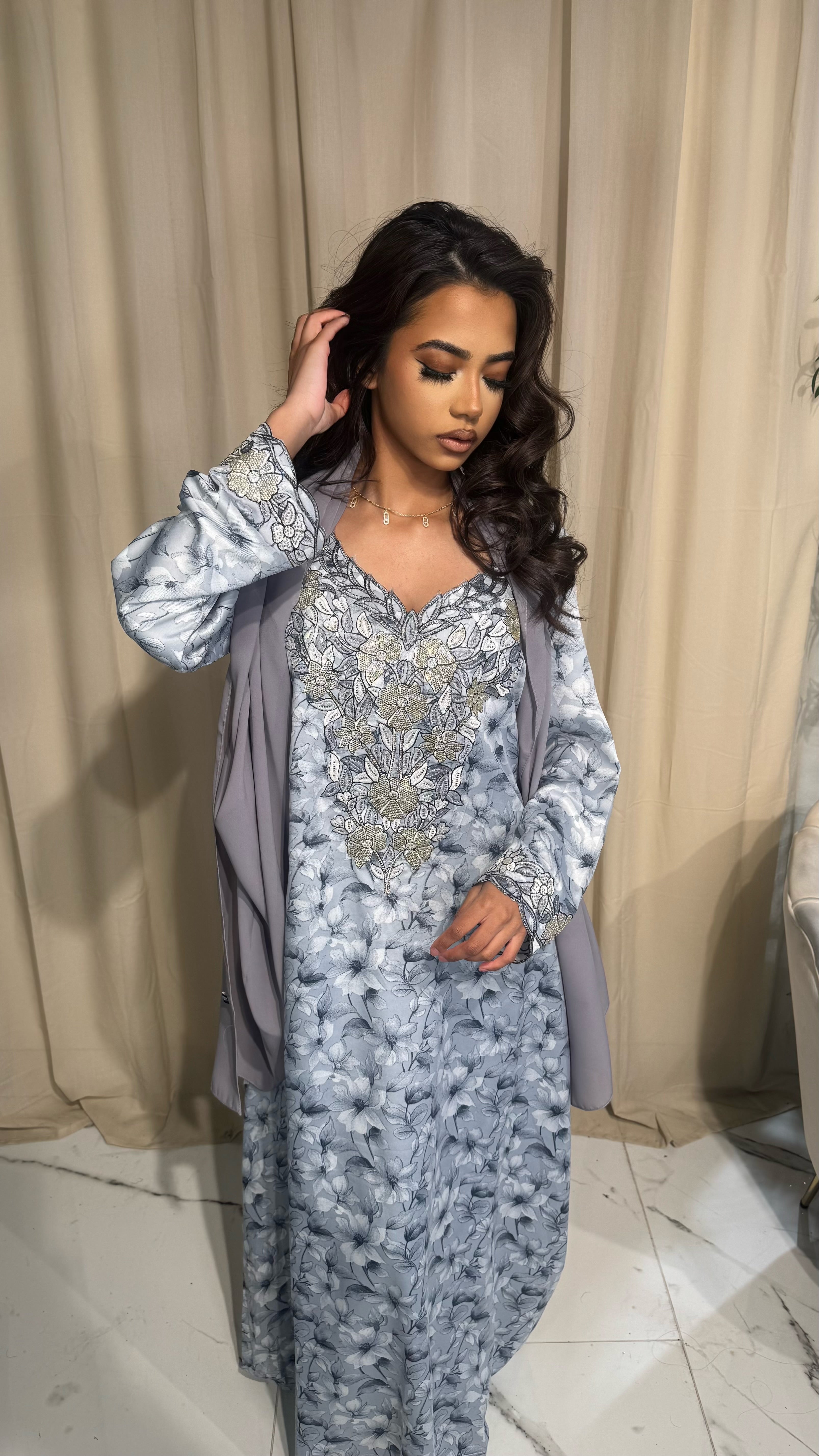 Grey & Gold Floral Makhawer & Sheila