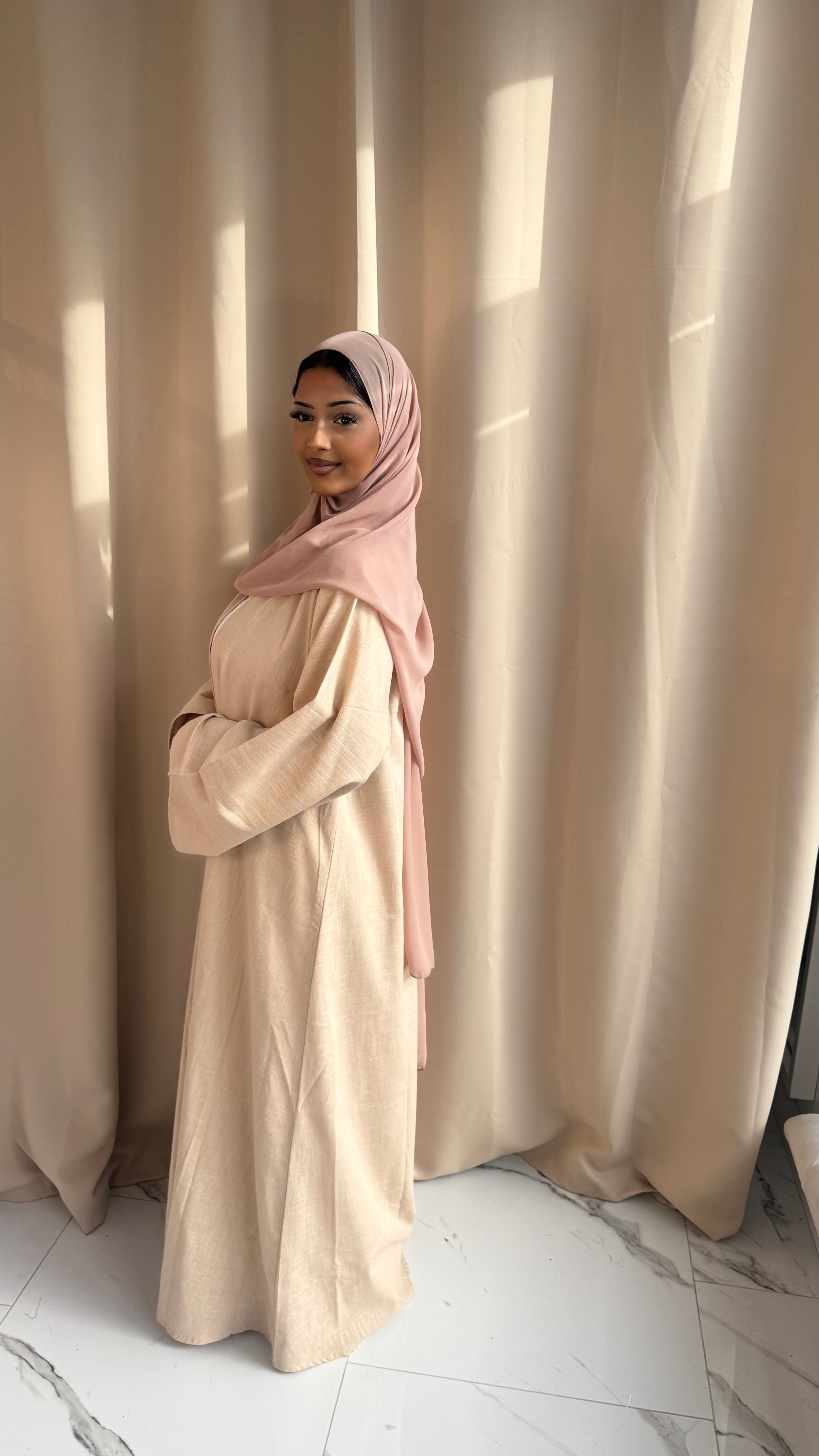 Pure Linen Beige Abaya Set