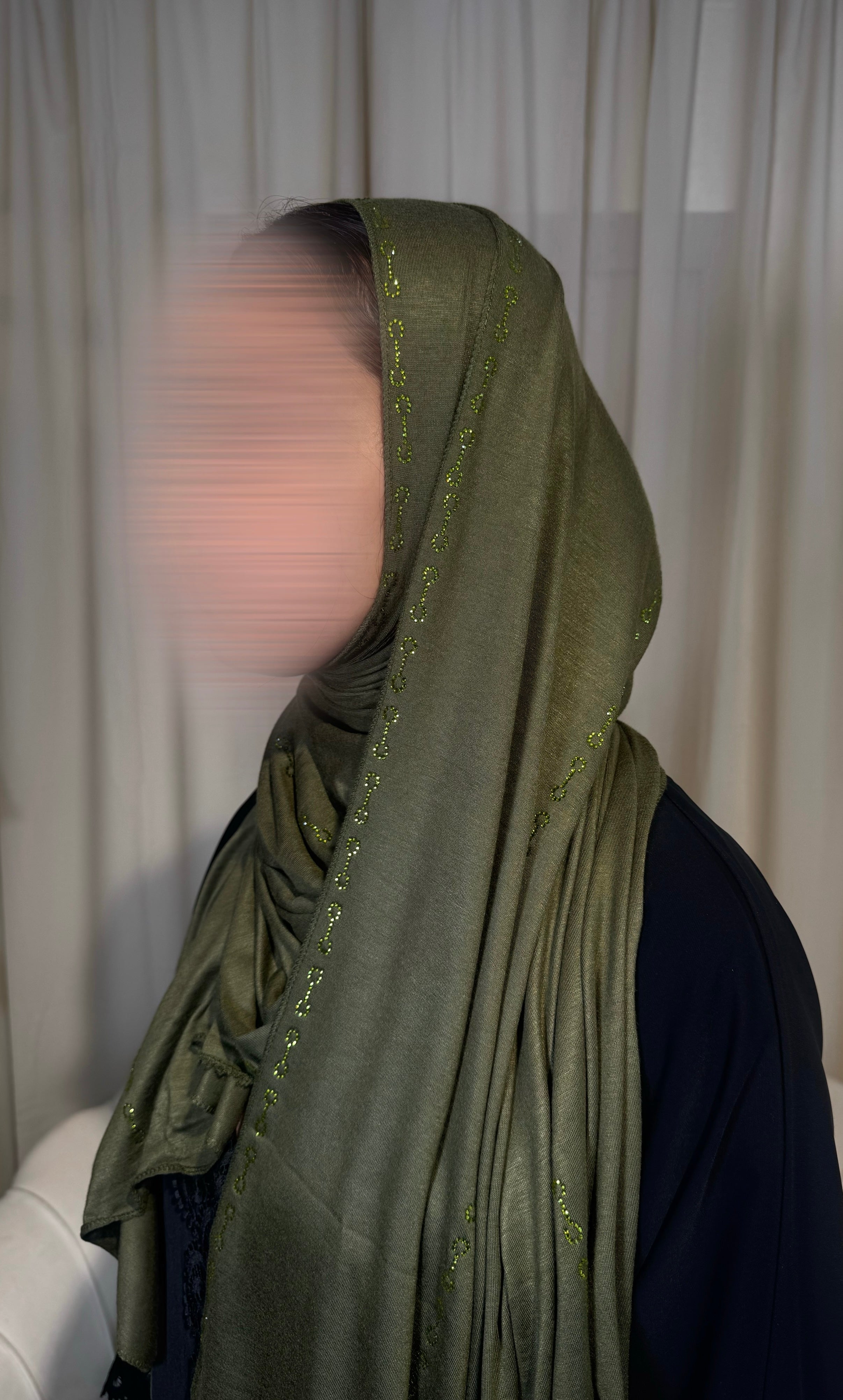 Premium Dark olive Green Jersey Embellished Hijab