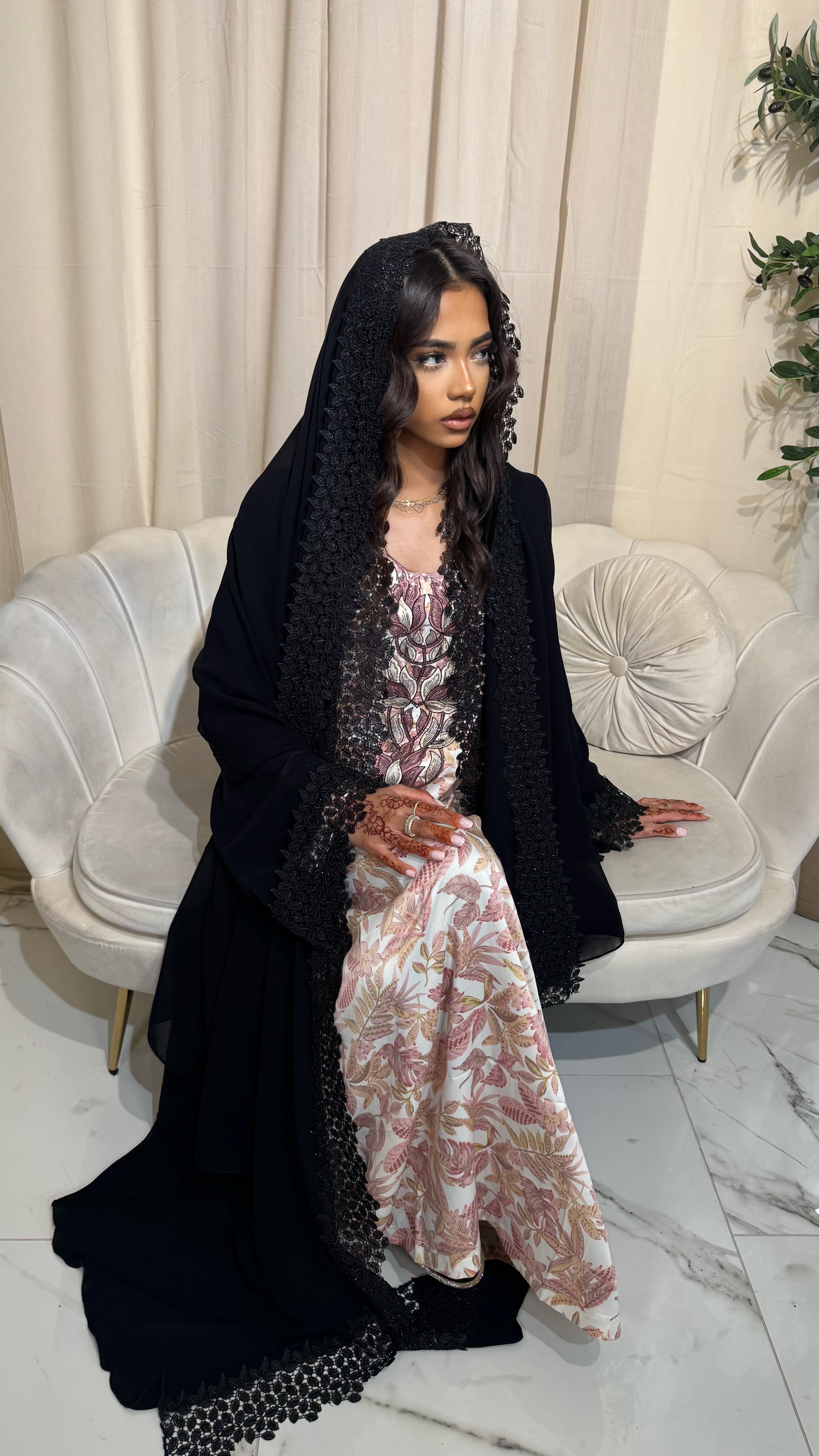 Petals Double Chiffon Abaya & Lace Hijab