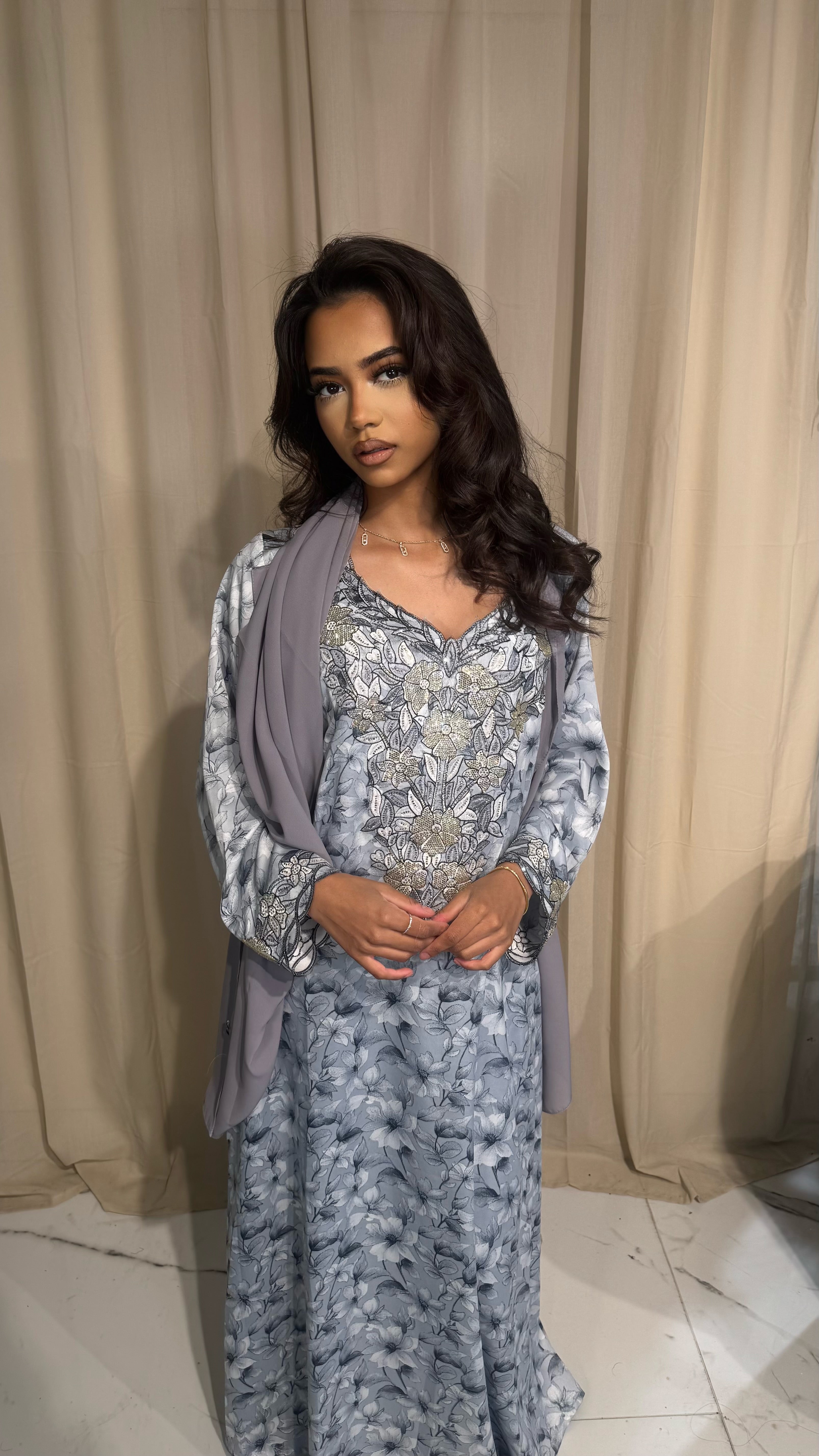 Grey & Gold Floral Makhawer & Sheila
