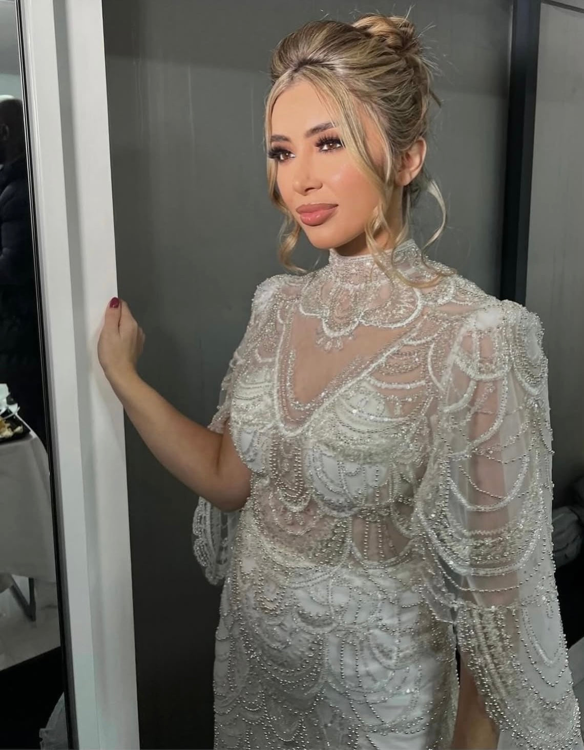 White cape sleeve dress
