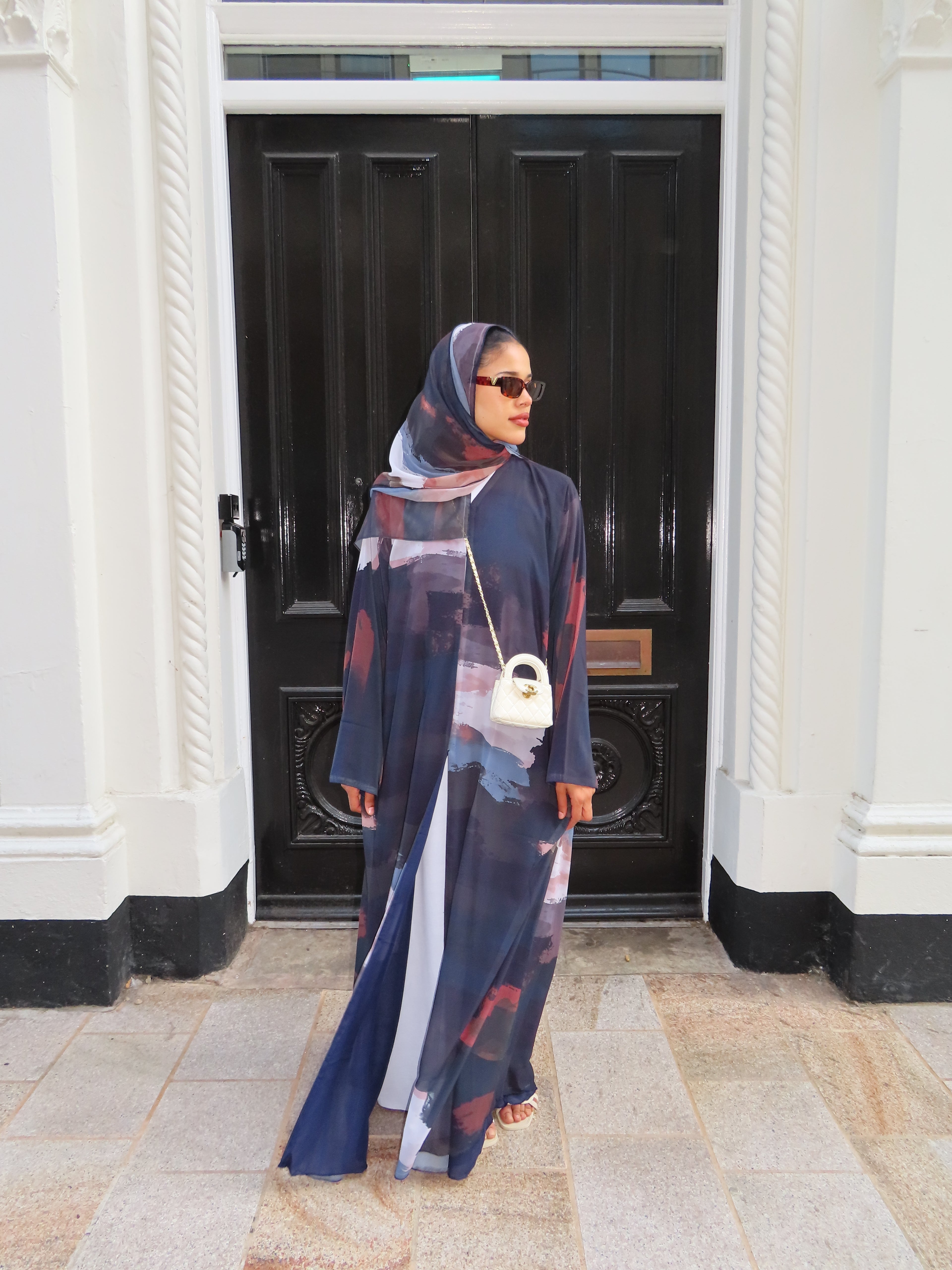 Navy Canvas Double Chiffon Abaya