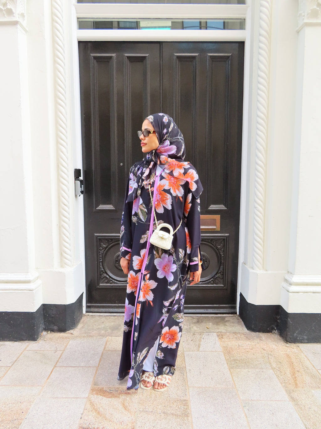 Pink Floral Chiffon Abaya & Hijab