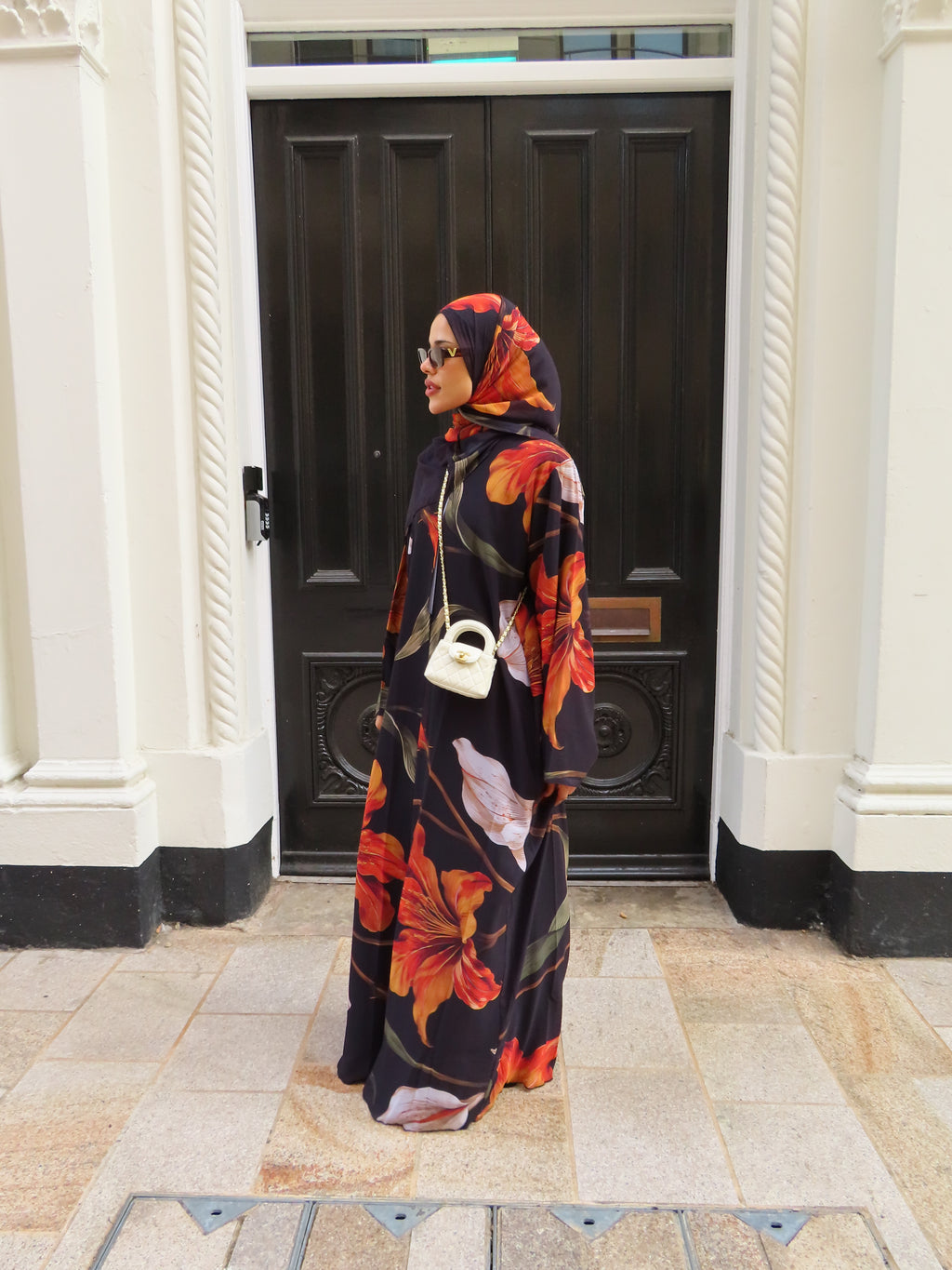 Orange Flower Double Chiffon Abaya