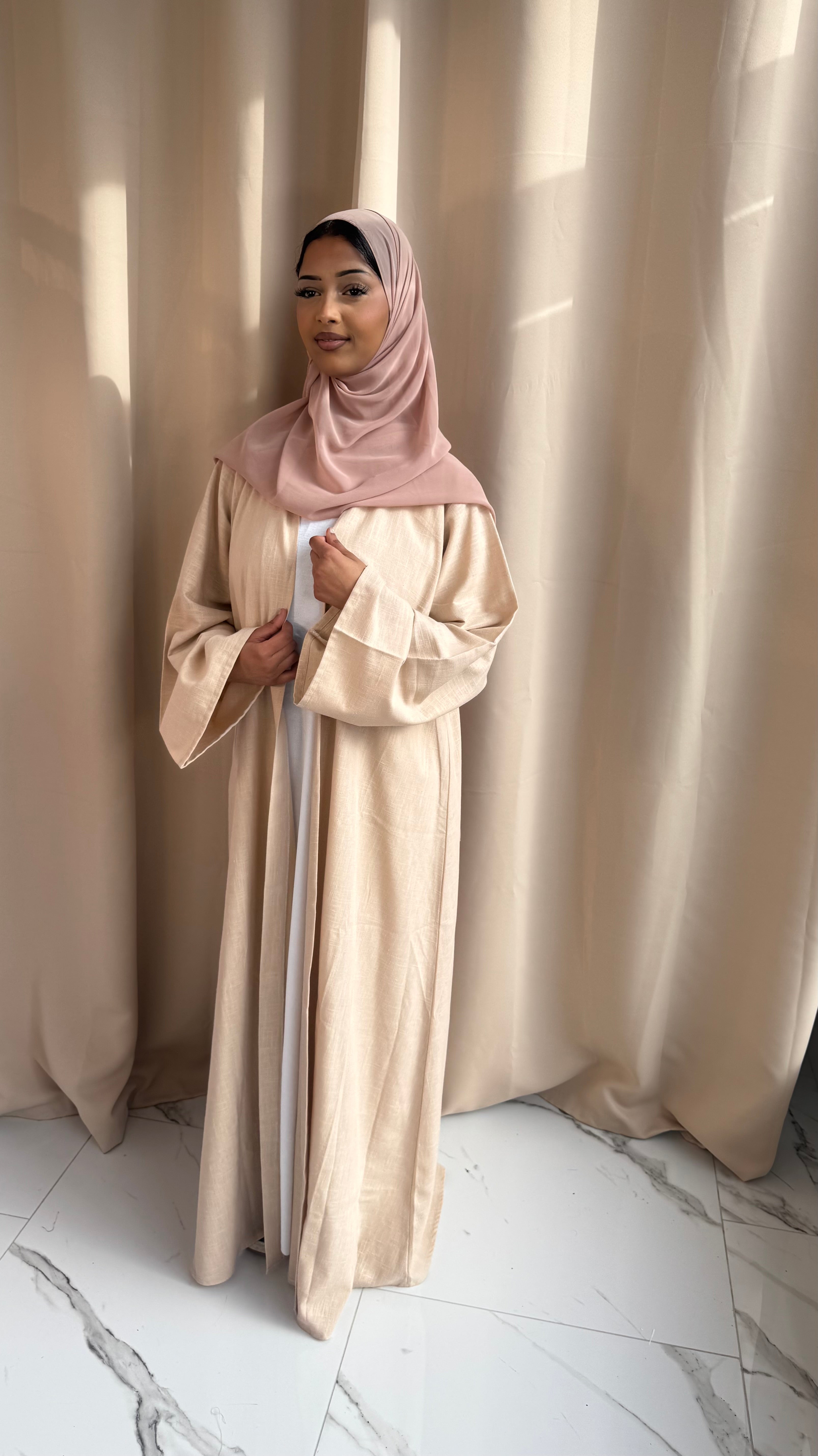 Pure Linen Beige Abaya Set