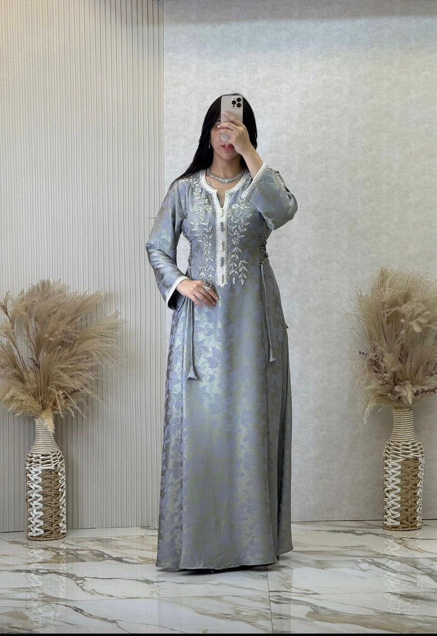 Silver-Blue Grey Corset Emirati Dress
