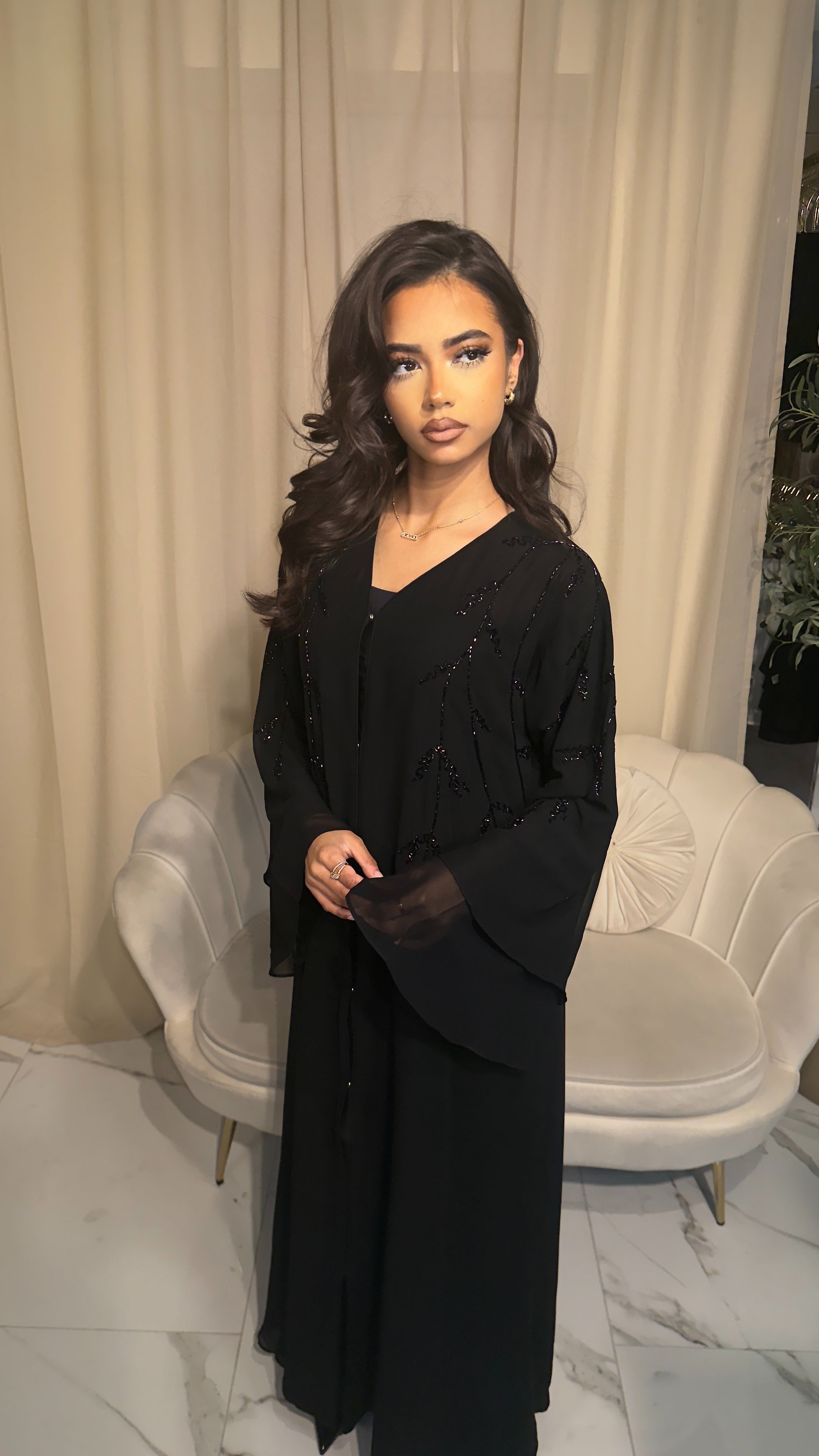 Black on Black Double Chiffon Abaya & Hijab