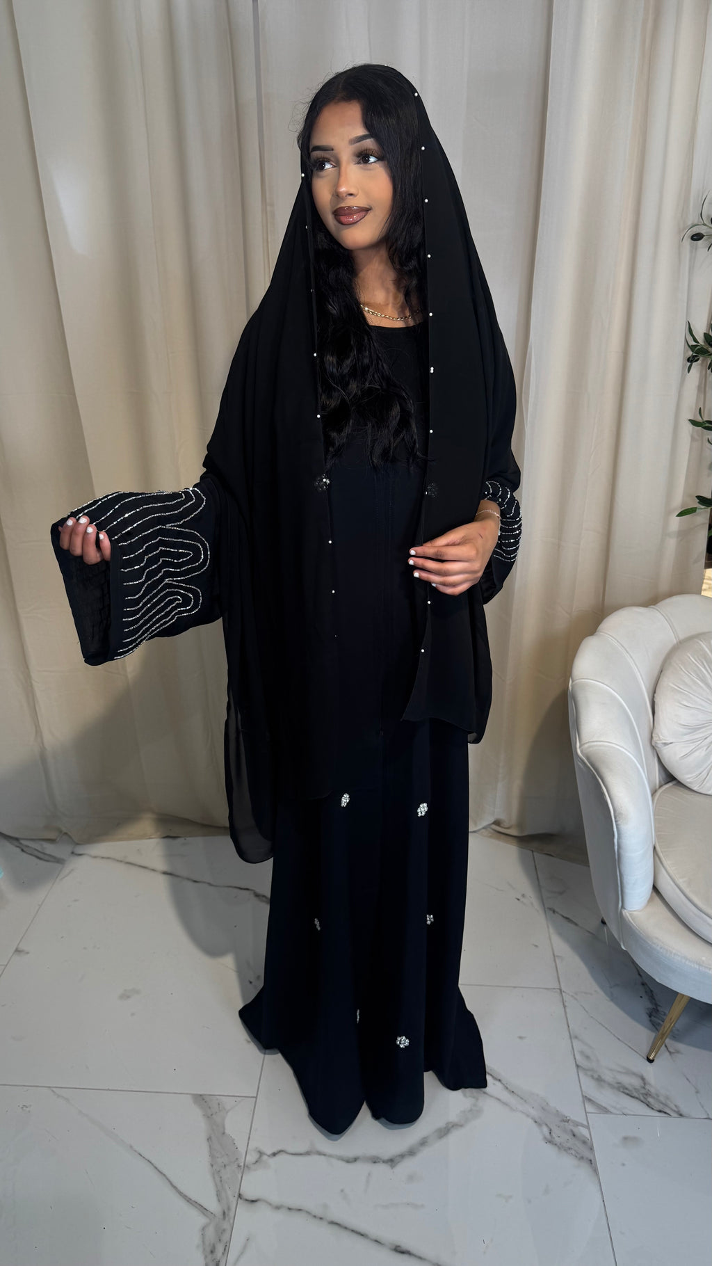 Embellished Abaya & Scarf