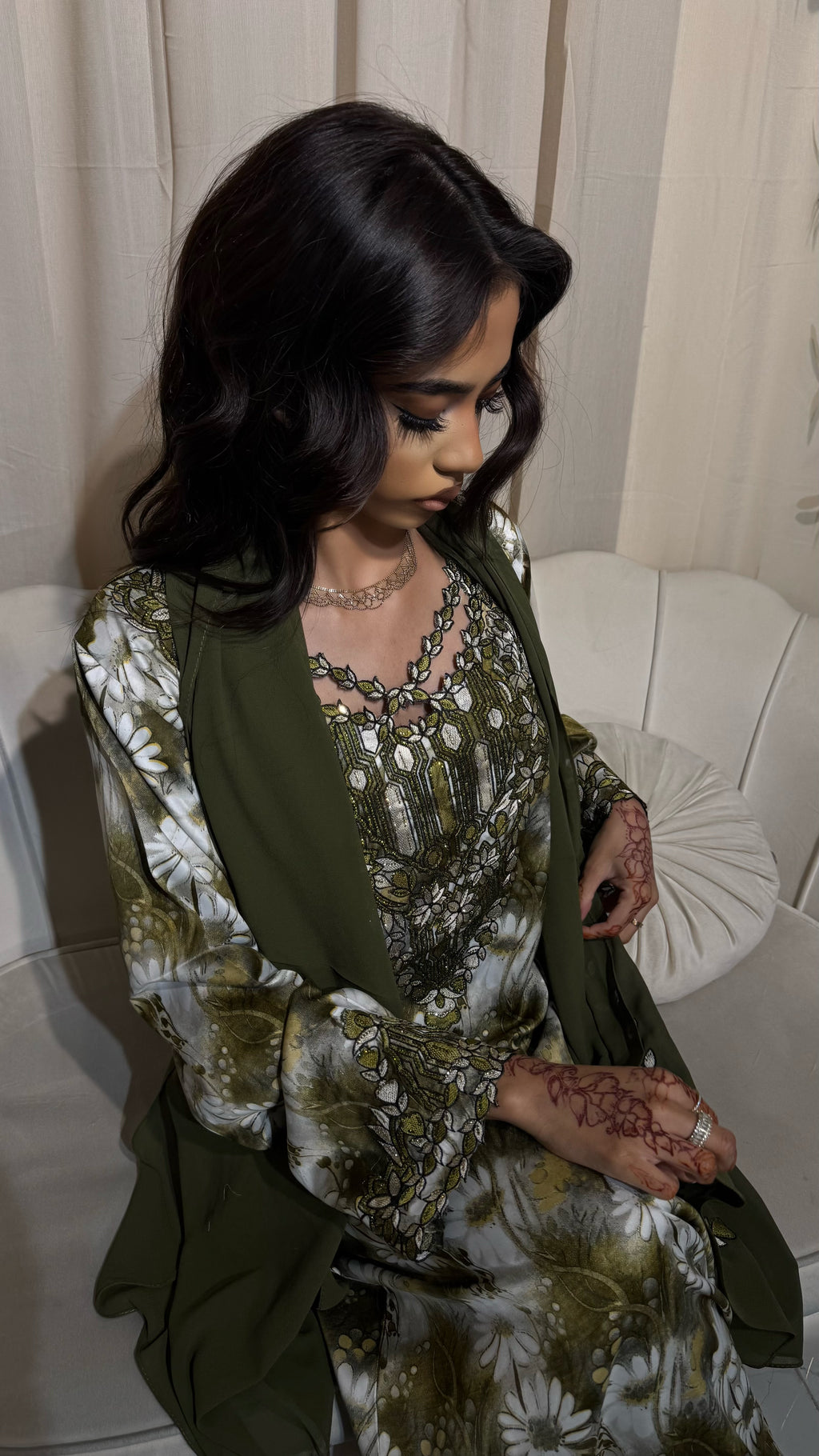 Olive Green Cut Out Makhawer & Sheila