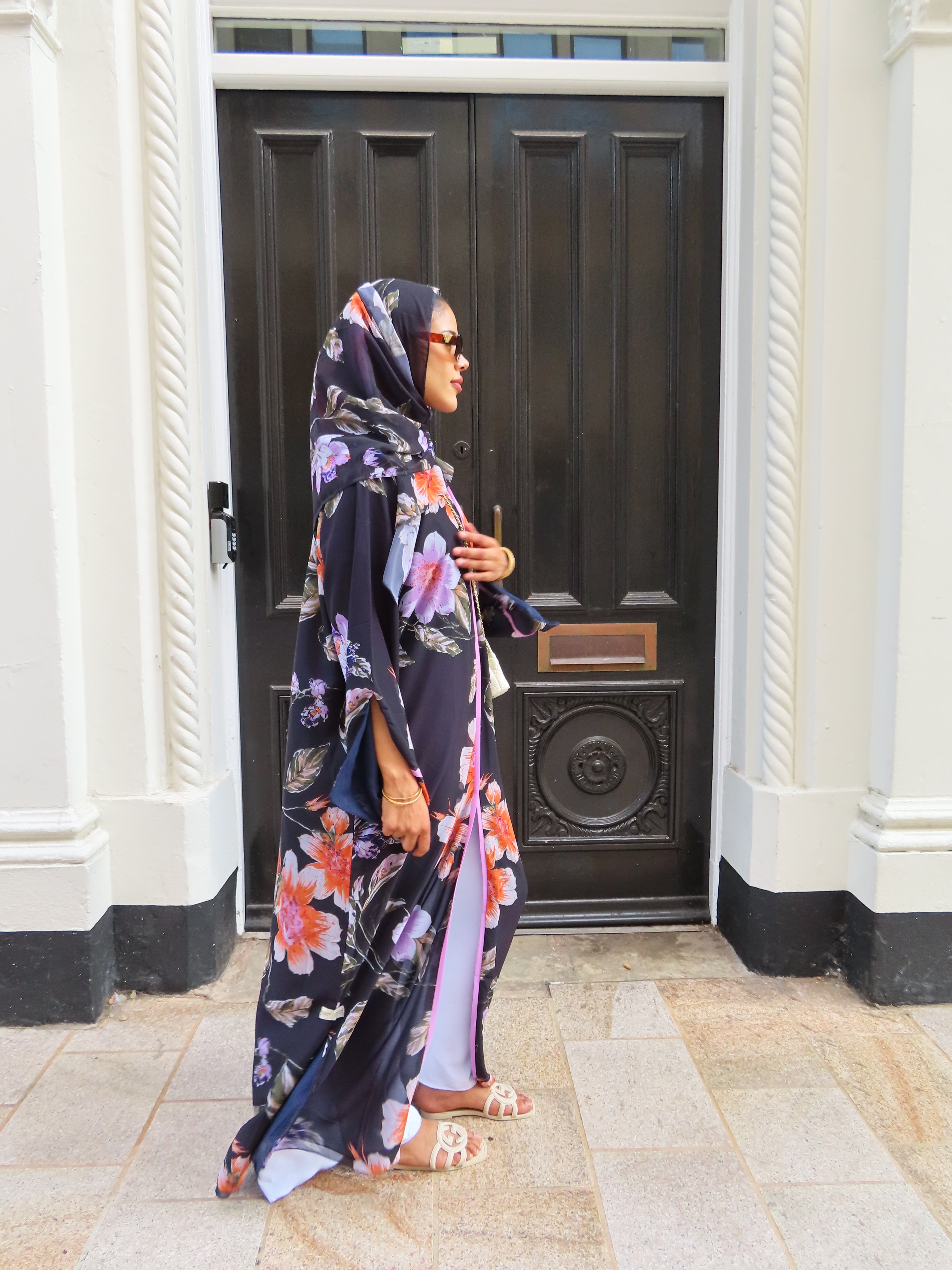 Pink Floral Chiffon Abaya & Hijab