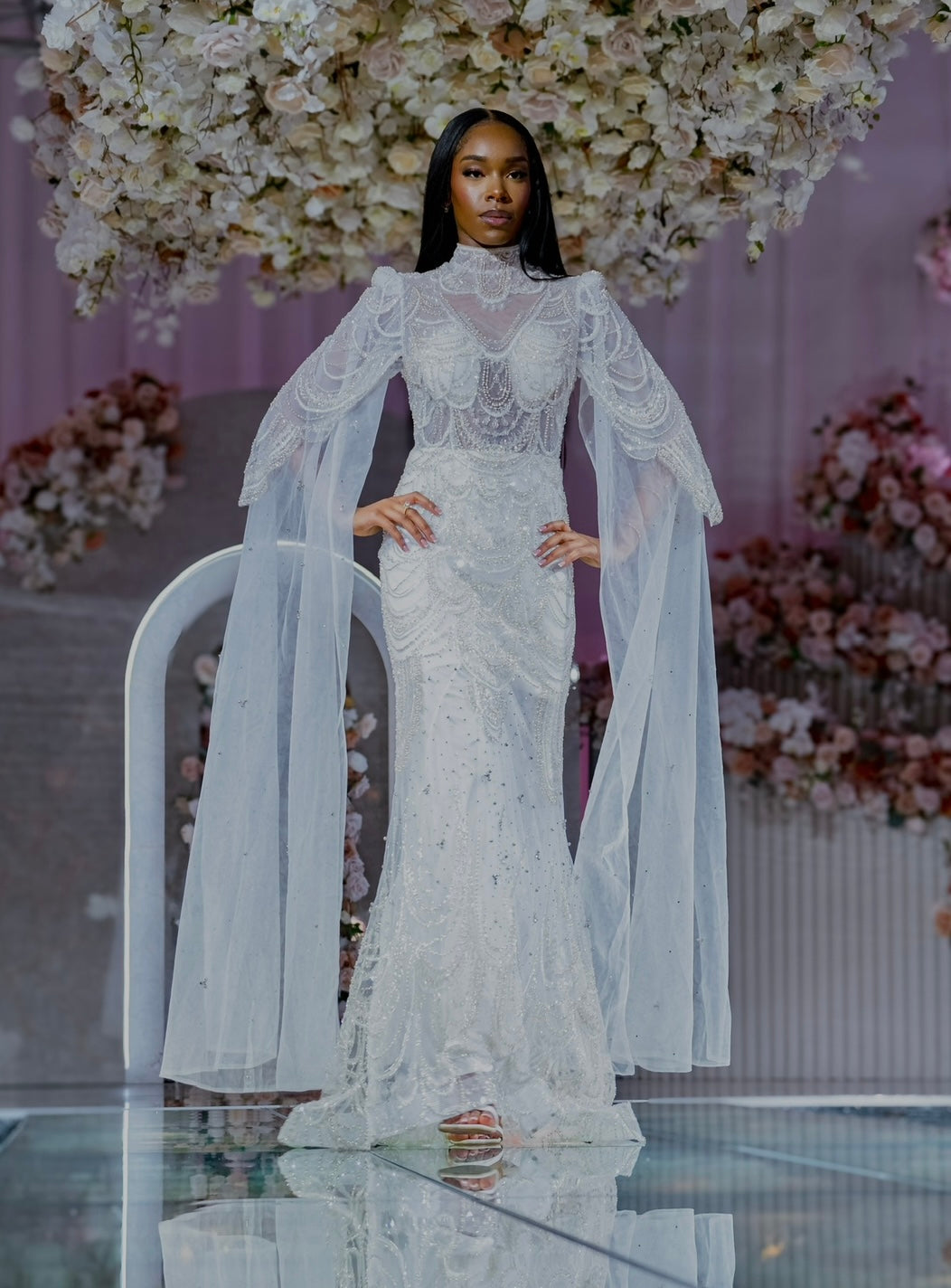 White cape sleeve dress