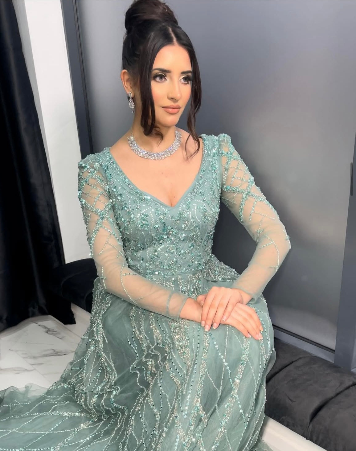 Long sleeve embellished dress