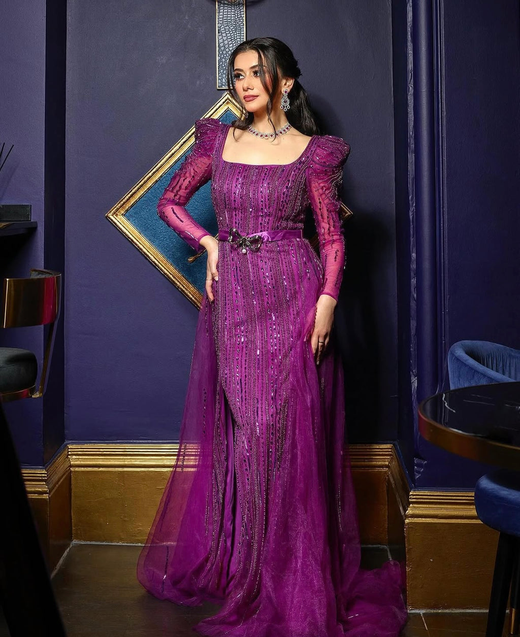 Purple embellished dress