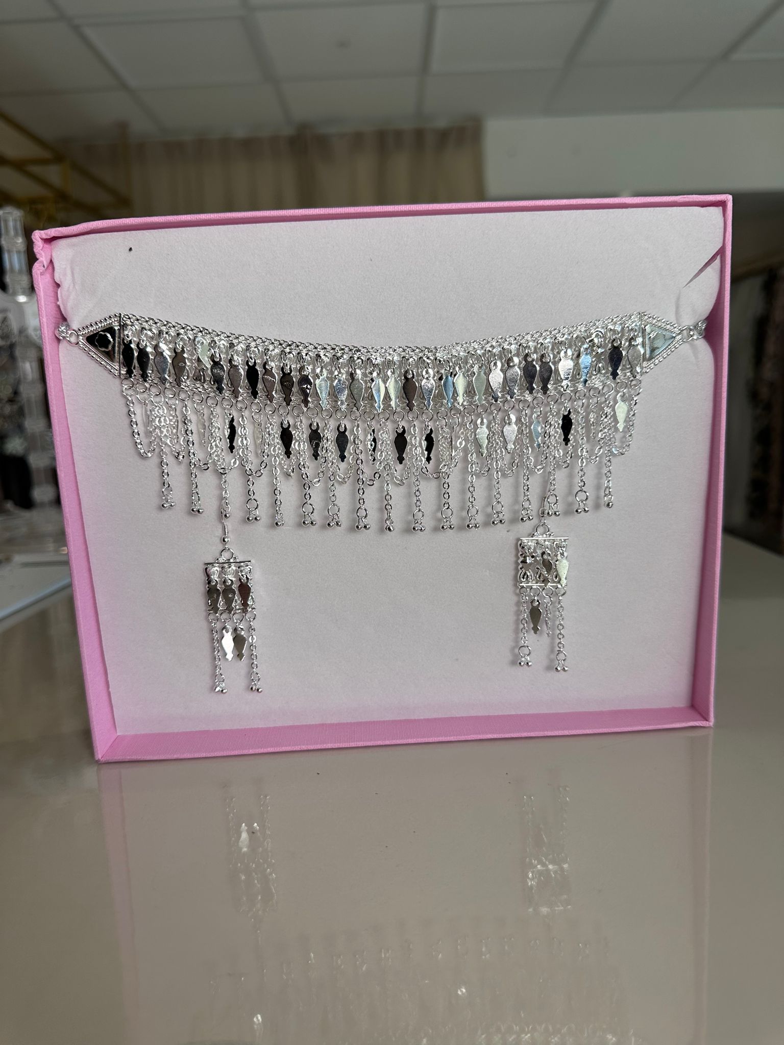 Silver Choker Necklace Set