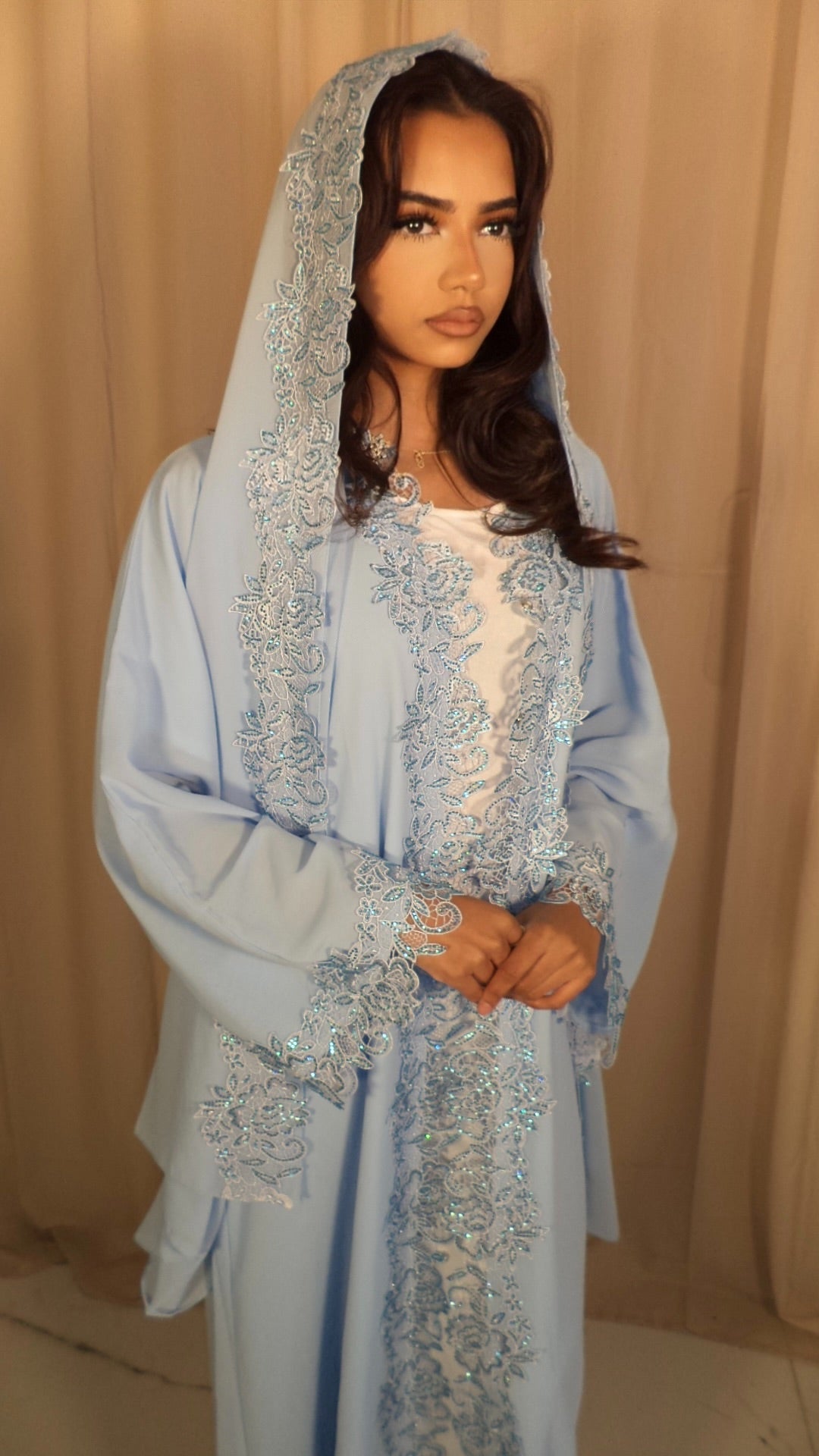 Baby Blue Double Chiffon Abaya & Lace Hijab