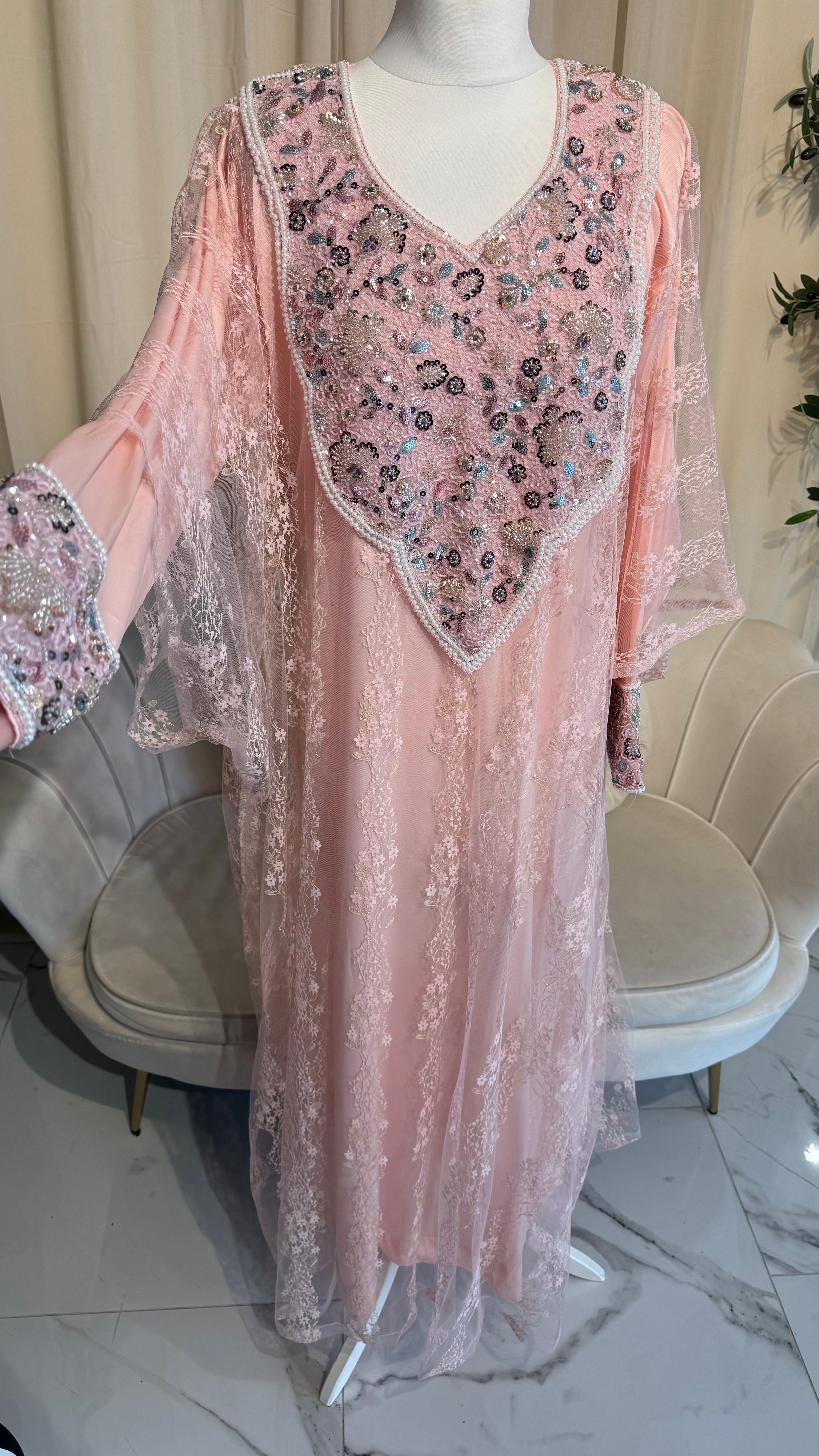 Baby Pink Emirati Lace Thobe
