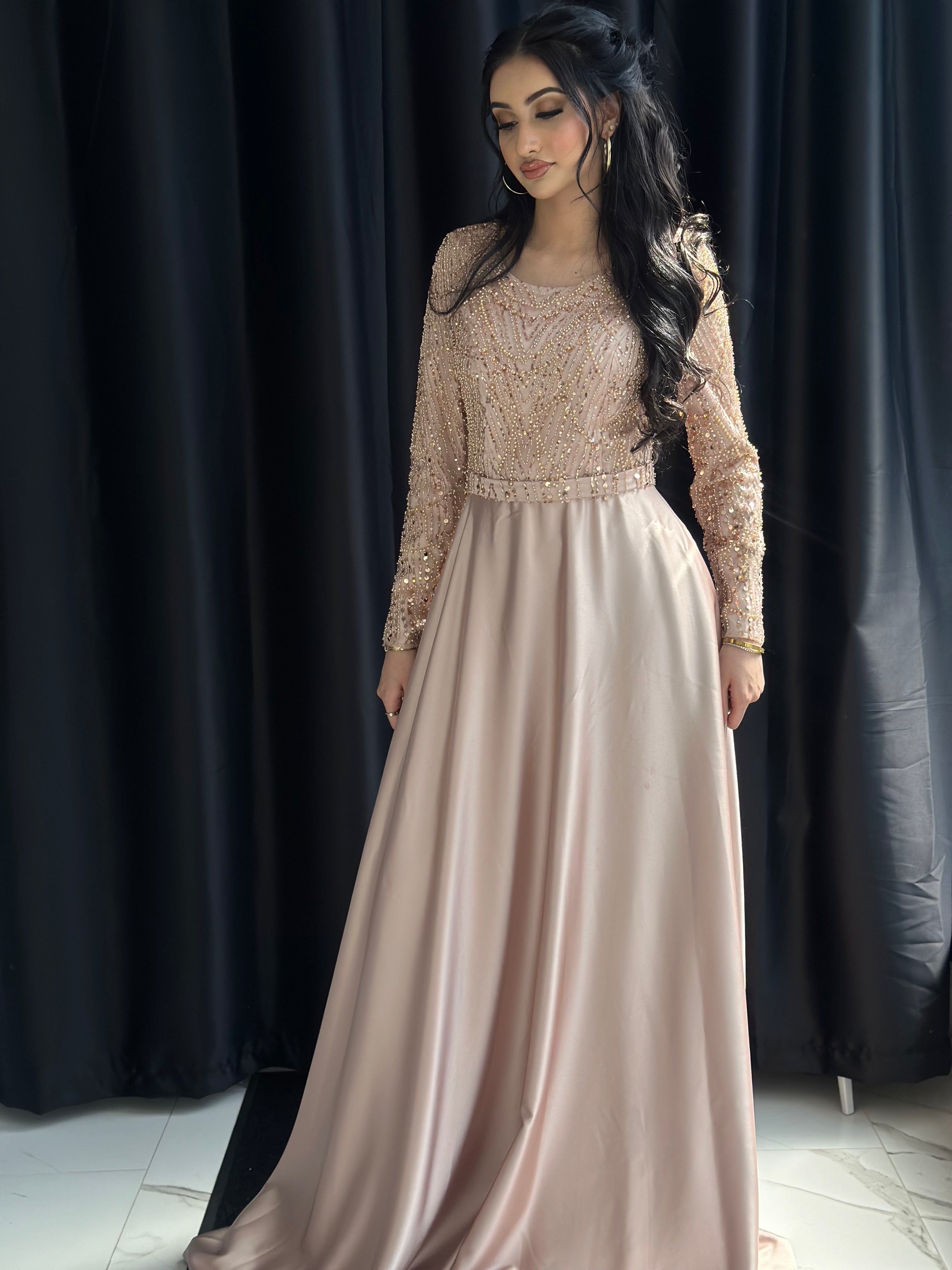 Embellished Gold Satin Dress